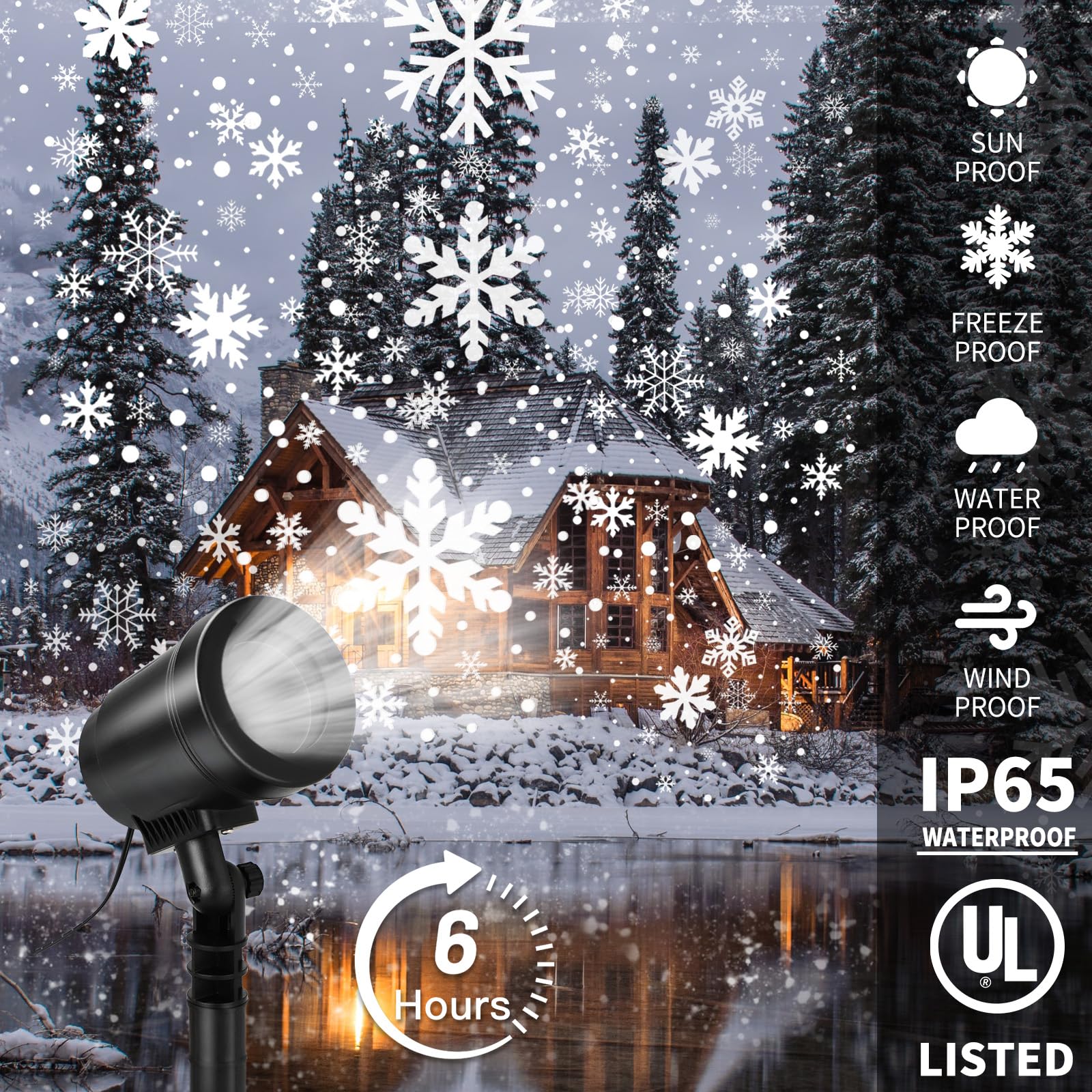 Christmas Snowflake Projector Light Outdoor, Waterproof Christmas Laser Lights With Four Patterns, Snowfall Led Projector Lights