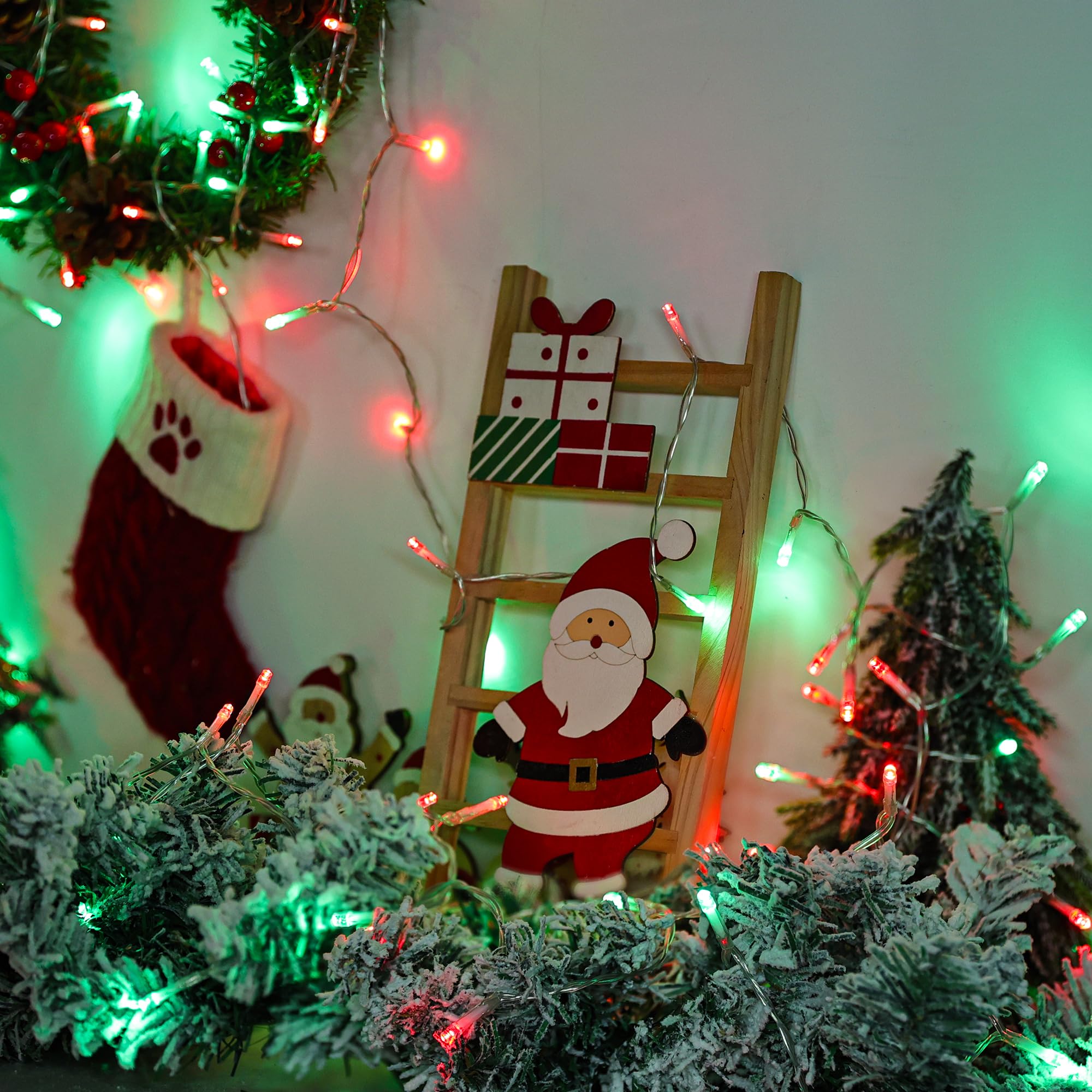 Lomotech Battery Operated Christmas Lights - 4 Pack Total 66Ft 200Leds String Lights 8 Modes Waterproof With Timer For Home  Garden  Party  Holiday  Tree Decoration (Clear Wire  Red & Green)