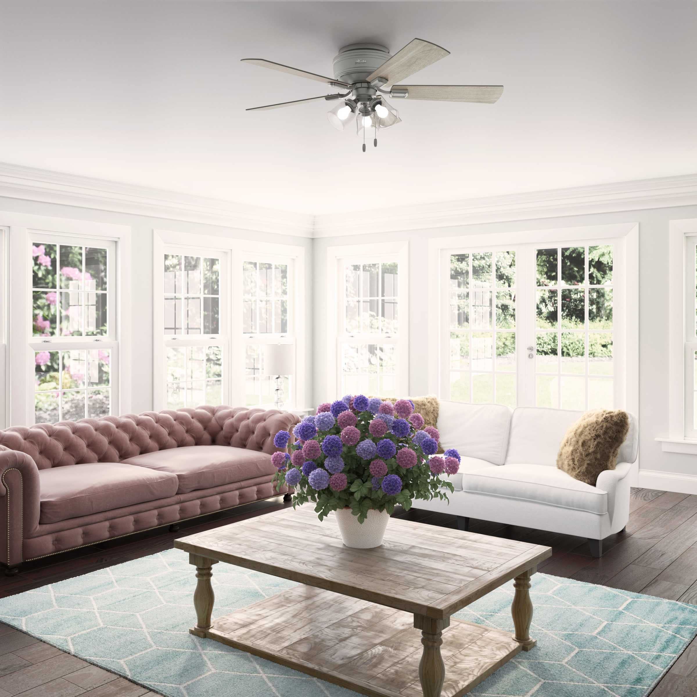 Hunter Fan Company Crestfield 52-Inch Indoor Matte Silver Casual Ceiling Fan With Bright Led Light Kit, Pull Chains, And Reversible Whisperwind Motor Included