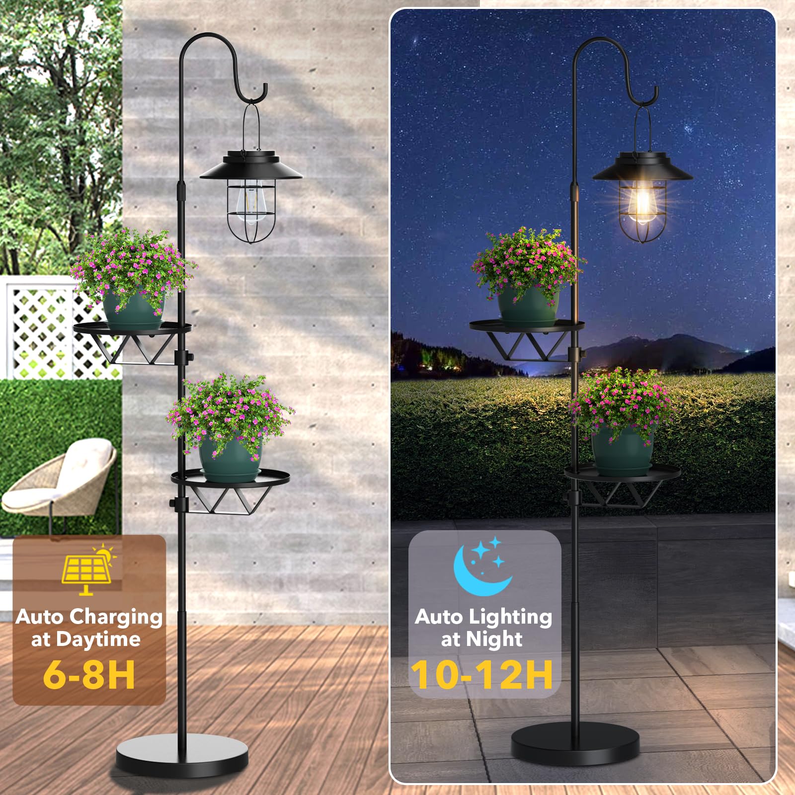 Kirschblte 60'' Solar Lantern Outdoor Lights Floor Lamp, Waterproof Solar Street Light With Plant Shelf, Outdoor Patio Accessori