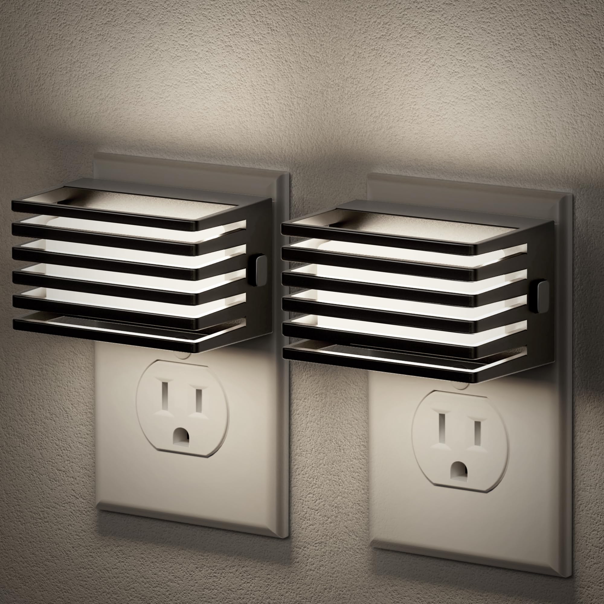 JandCase LED Night Light, Dimmable with Dusk to Dawn Sensor, 2 Pack, 5000K Daylight White, White - Black Shade, Model C-GY14003US