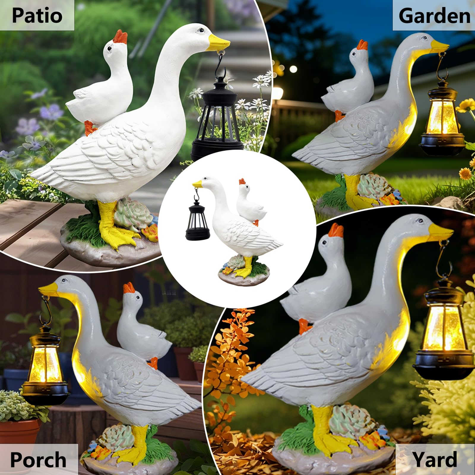 QCF Solar Garden Porch Goose Statues Decor,Outdoor Resin Figurines Light for Yard Patio Lawn,Garden Decorations Gifts for Mom