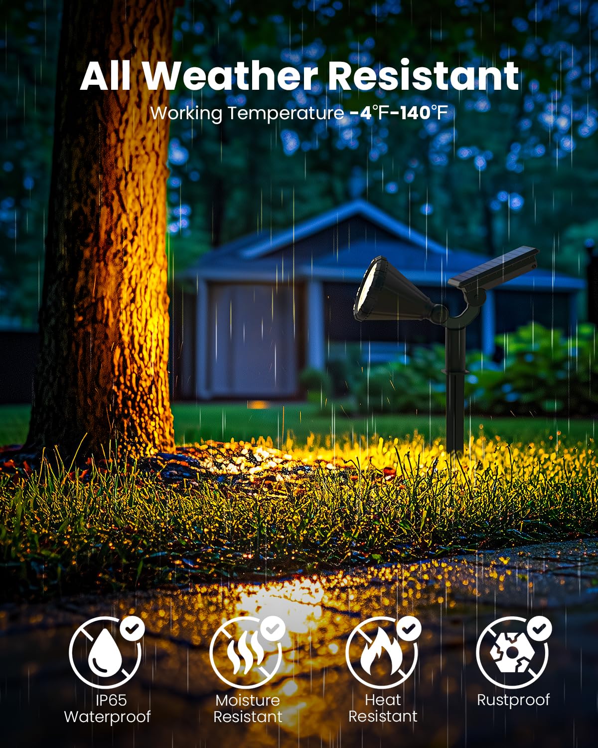 AUDERWIN Solar Spot Lights, 2 Pack Warm White, Waterproof Landscape Lighting, Model 9477 for Yard, Garden, Tree, Christmas Decorations