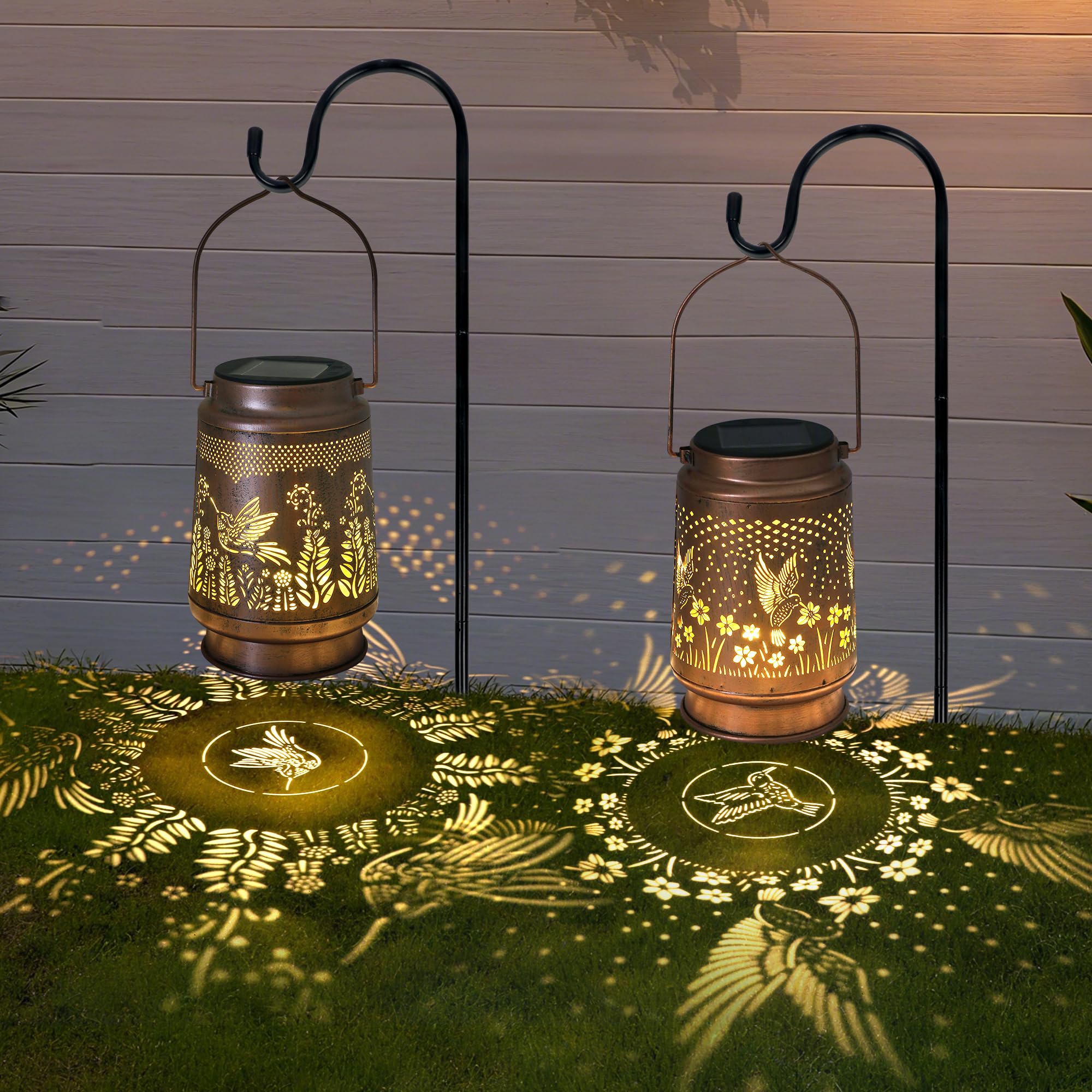 Sumloty Hummingbird Solar Lantern 2 Pack - Outdoor Decorative Solar Lanterns for Garden, Patio, Backyard, and Porch - Waterproof