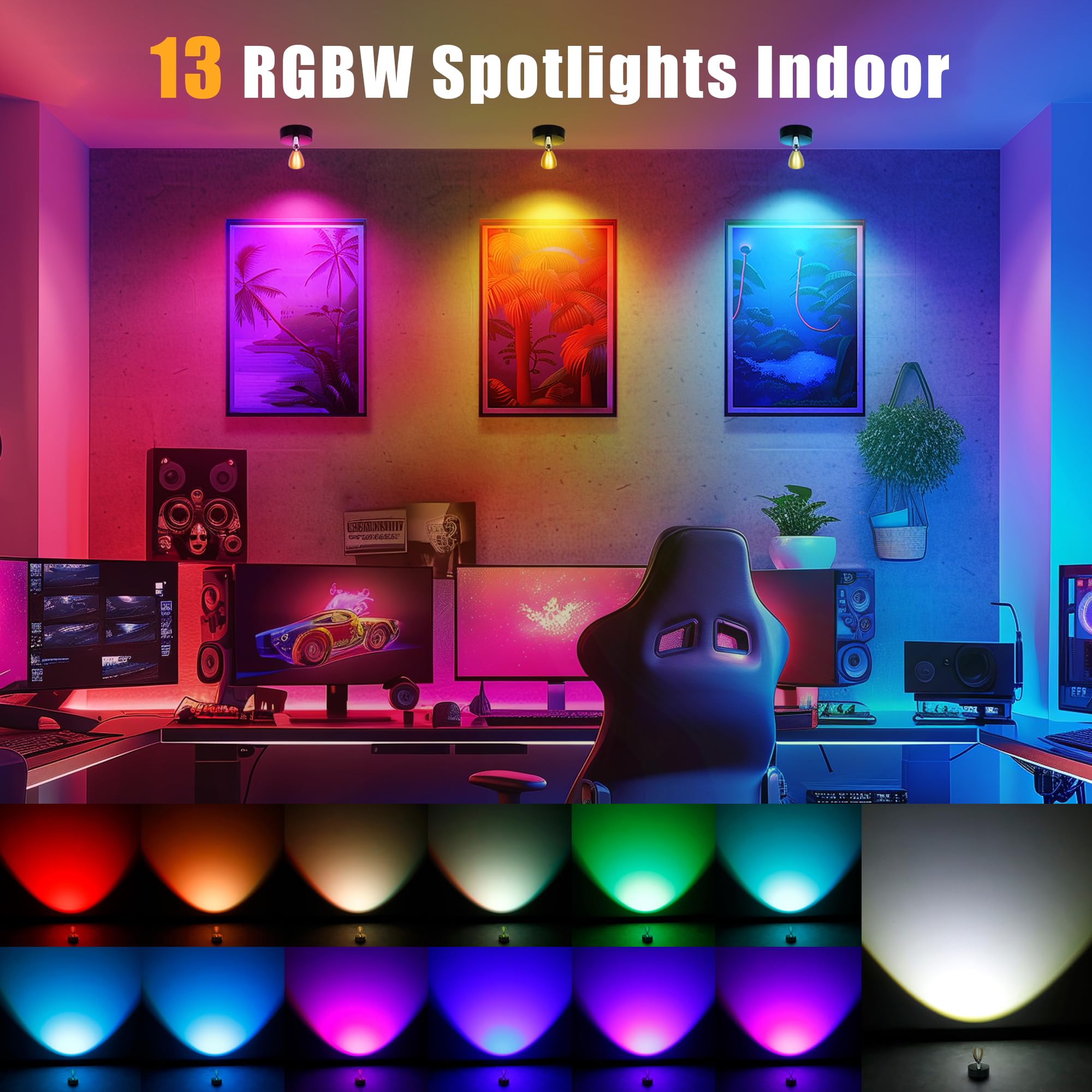 Destlife 4 Pack Rgbw Spotlights Decor, Rechargeable Wireless Spot Lights Indoor Ambient Lighting, Focus Lights Indoor, Accent Li
