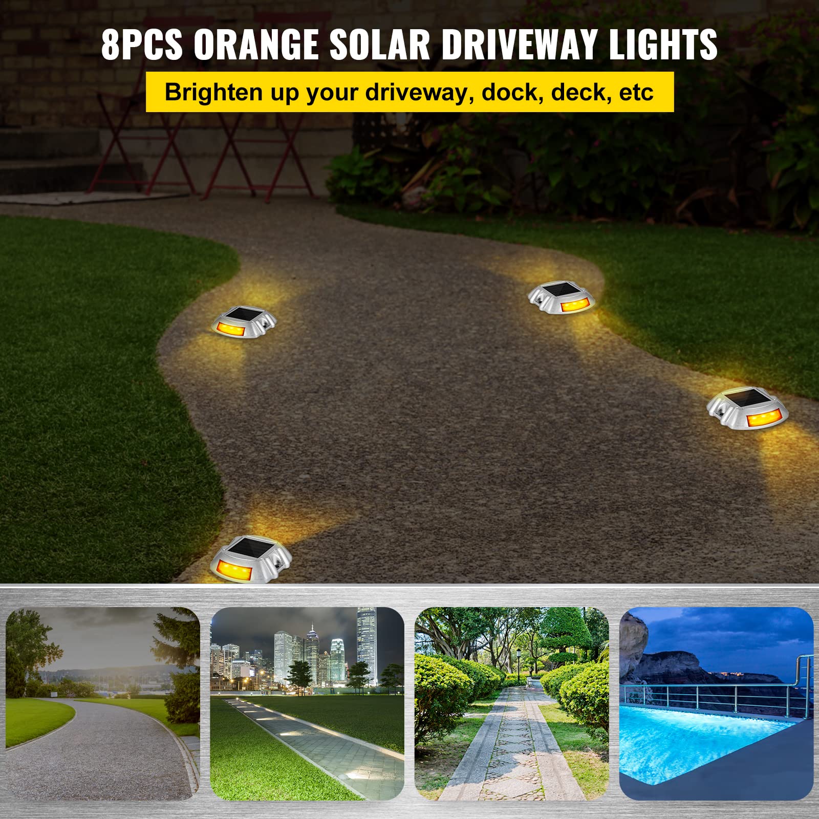 Happybuy 8-Pack Solar Driveway Lights, Bright Orange, Waterproof Led Dock Lights For Garden Pathways