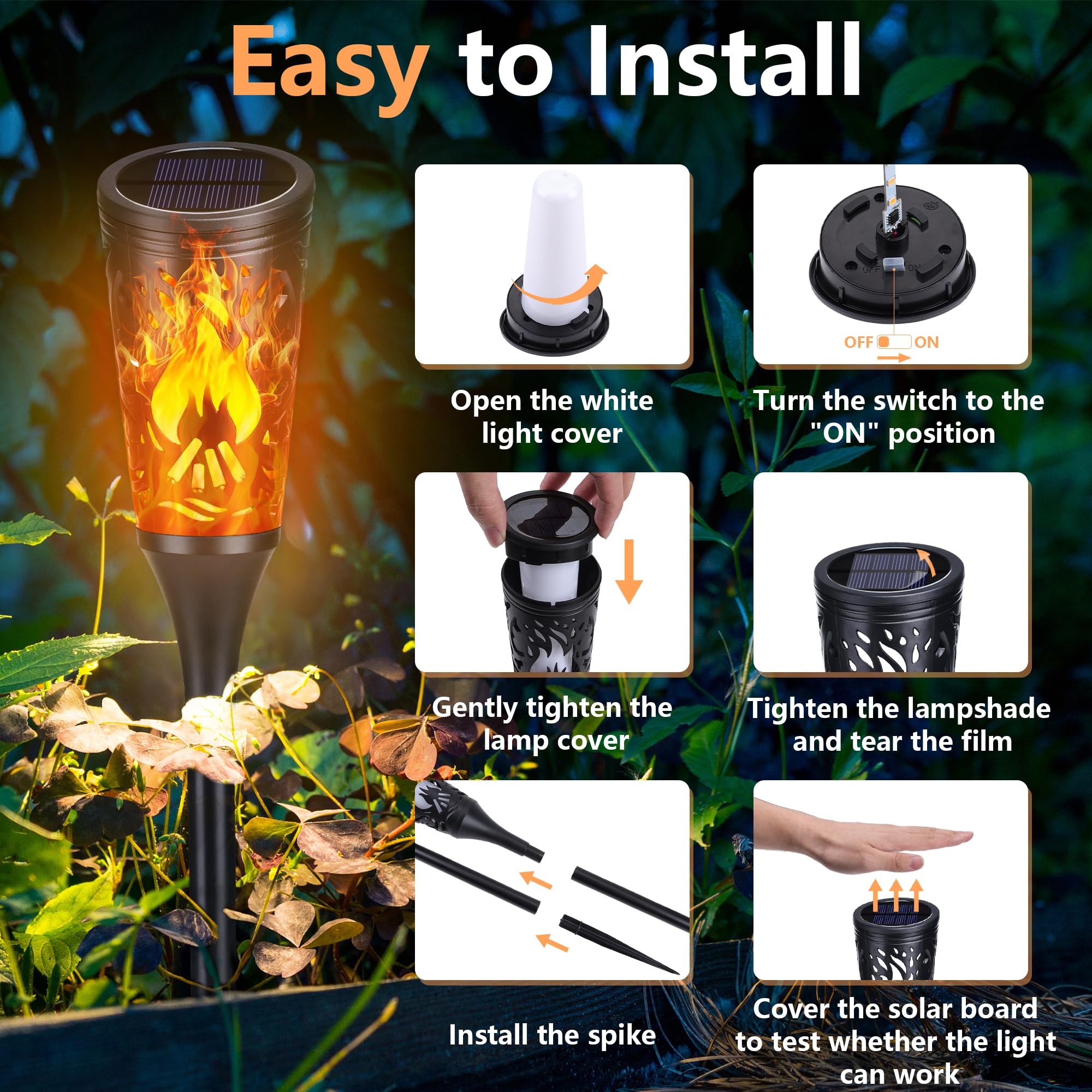 Toodour Solar Torch Lights, 6 Pack, Warm White, IP65 Waterproof Flickering Flame Outdoor Garden Landscape Lighting