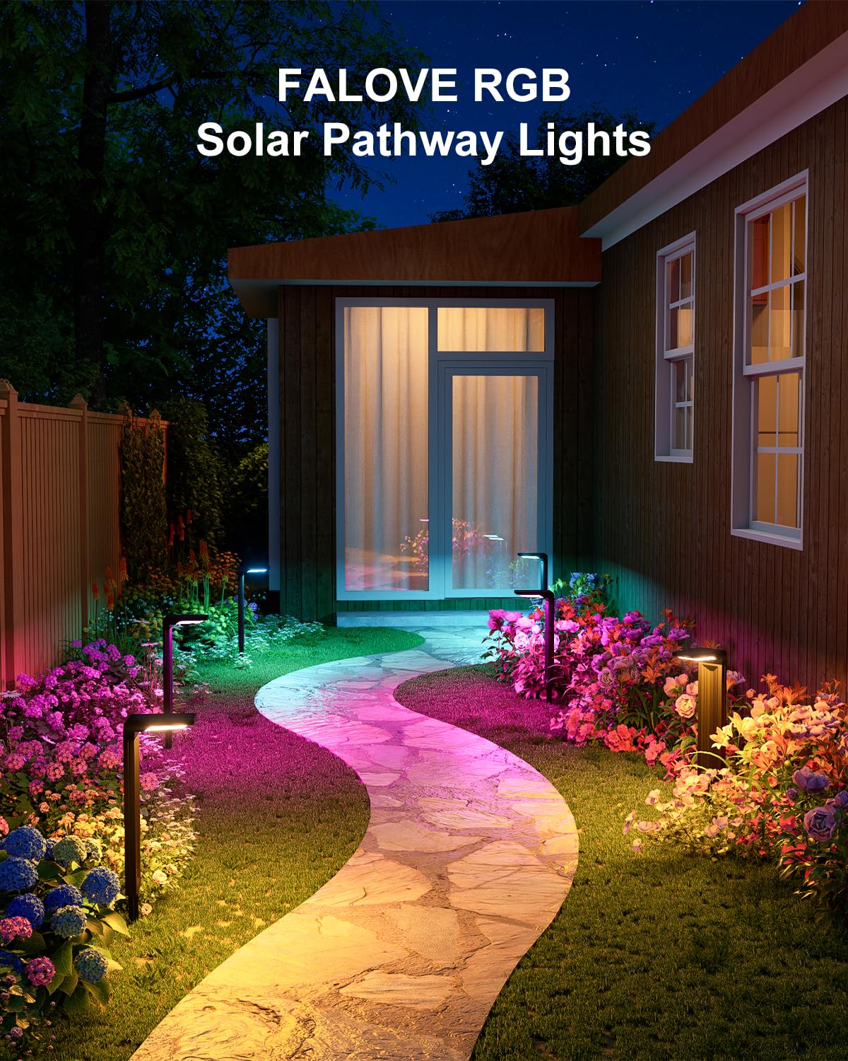 6 Pack Color Changing Solar Pathway Lights Outdoor Waterproof 20 Led Solars Powered Walkway Landscape Lamp For Garden  Lawn  Path  Yard  Driveway  Sidewalk  8 Colorful Accent Lighting Decoration(Rgb)