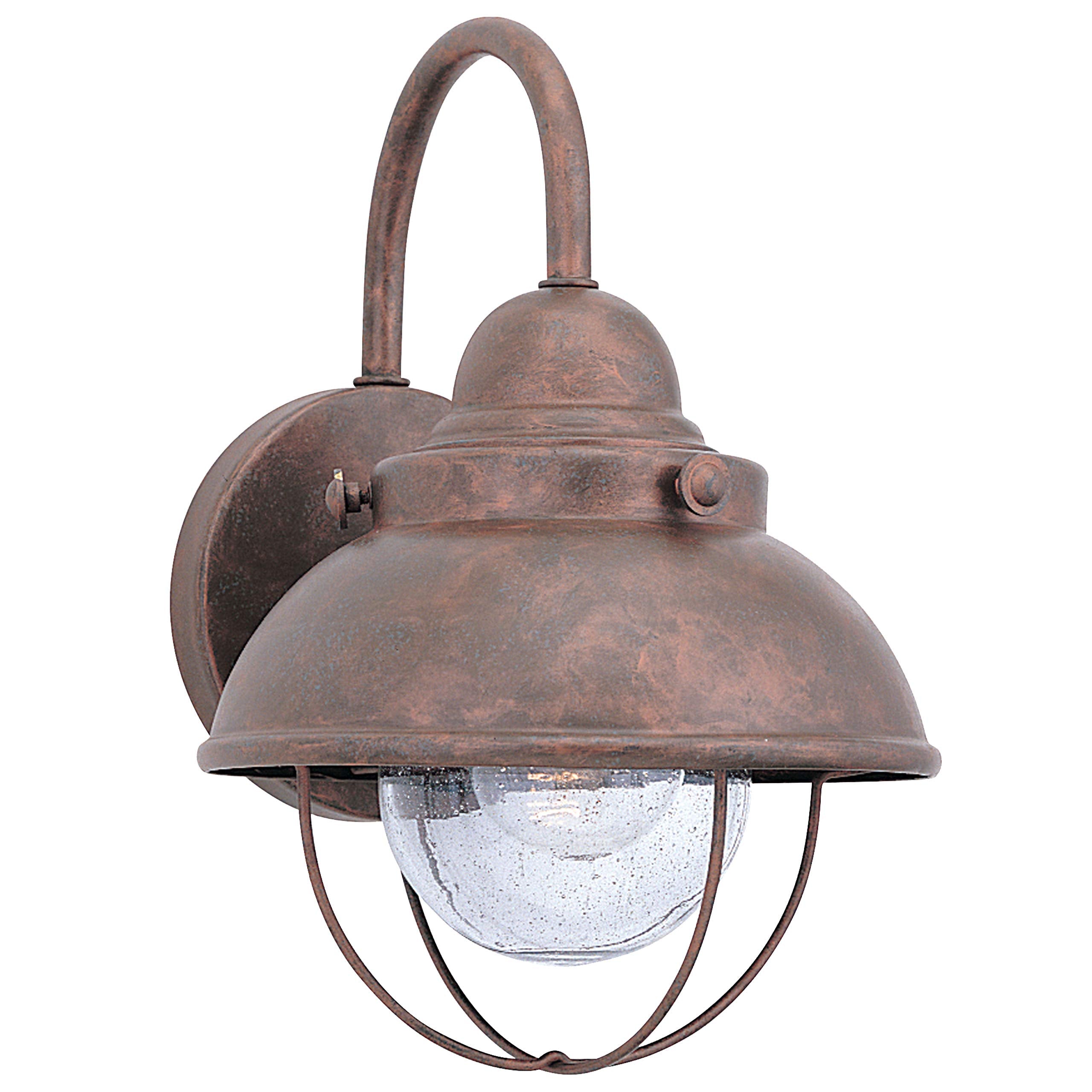 Sea Gull Lighting Outdoor Wall Lantern, One-Light, Clear Seeded Glass, Weathered Copper Finish, Model 8870-44