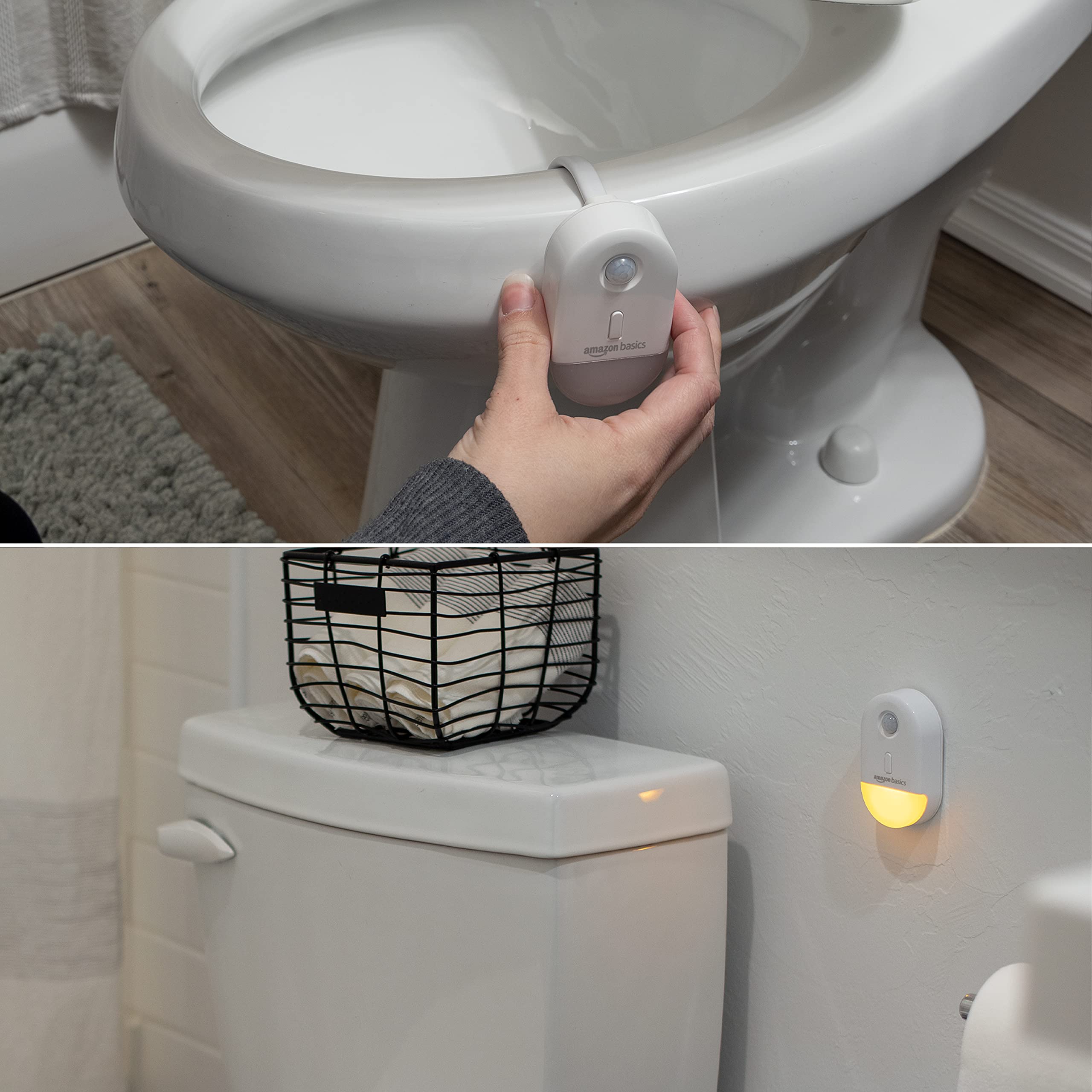 Amazon Basics Color Changing LED Toilet Bowl Light, Battery Operated, 2-Pack, White, Model 59397, Plastic