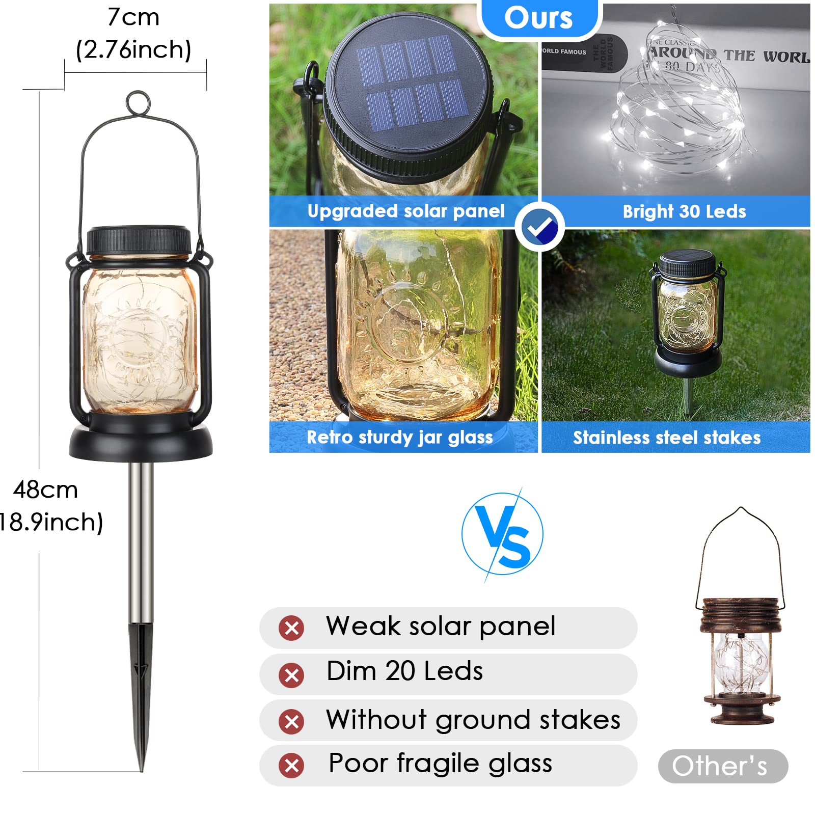 Mlambert Solar Hanging Mason Jar Lights, 30 LEDs, Waterproof, Cool White, Model OKDMX-USML-001, 4 Pack for Outdoor Decor
