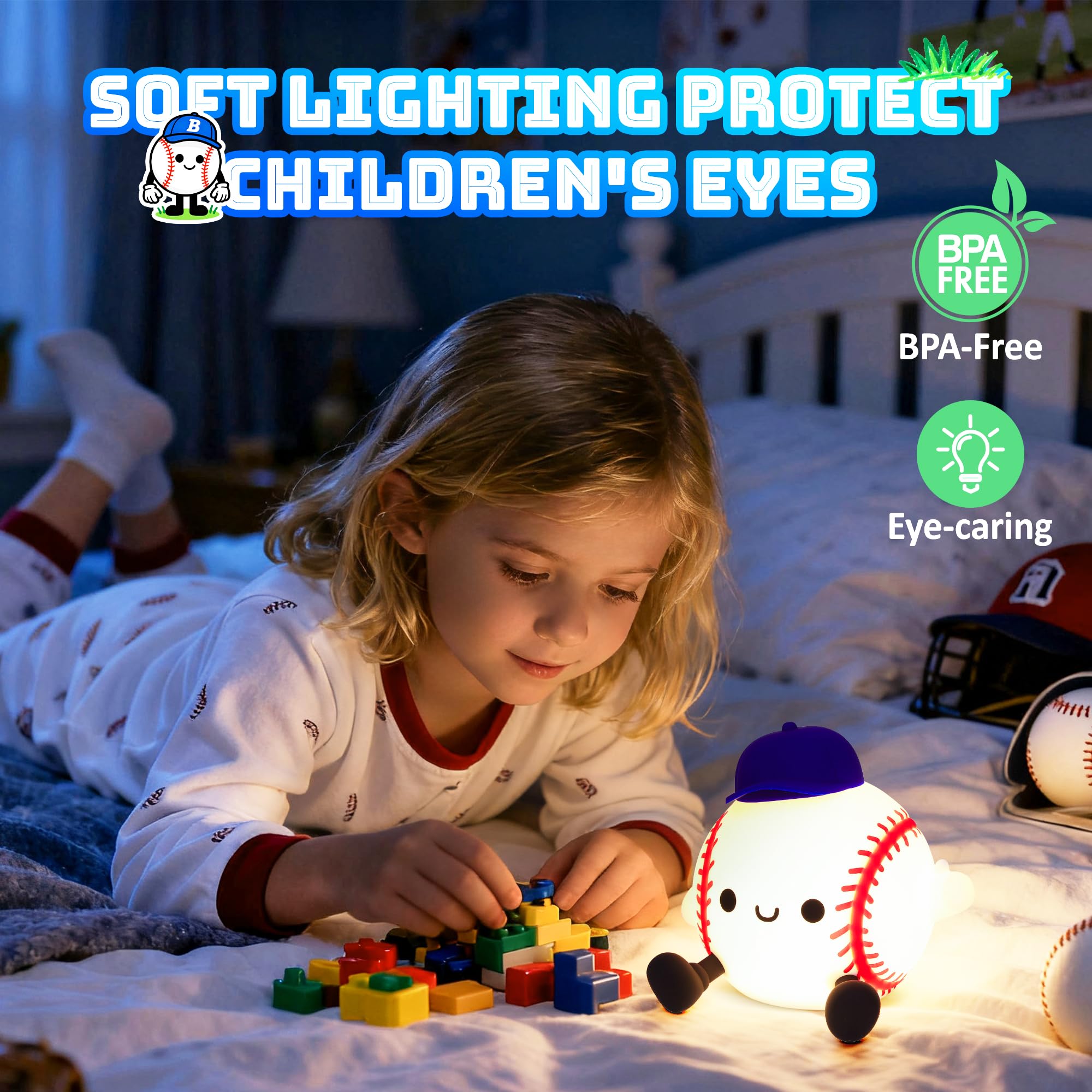 Lampeez Baseball Night Light  Soft Silicone Touch Lamp  Cute Led Nursery Nightlight & Bedroom Decor  Xmas Birthday Gift For Boys  Girls And Baseball Fans  Creates Soothing Glow For Bedtime