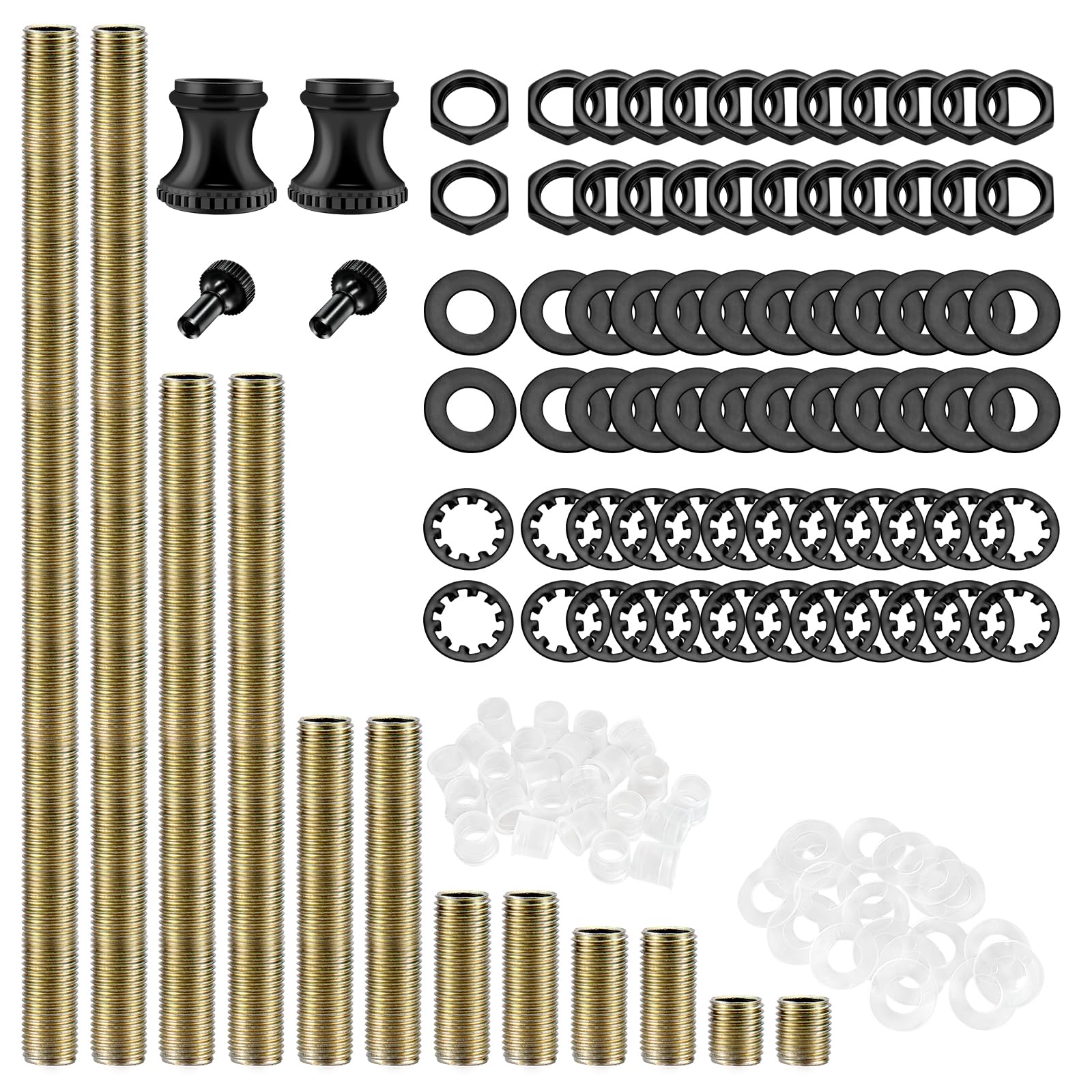 GooChan Lamp Repair Hardware Assortment - Metal, Includes 12 Inch Rod Kit, Nipples, Couplings, Knobs, Washers, Lock Nuts, Black Color