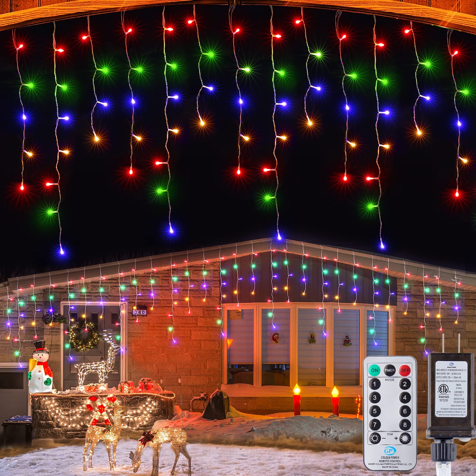 Brightown Icicle Lights Outdoor - 432 LED, 40 FT, Multicolor, Waterproof with Remote & Timer, Model DMO-I-50~1200