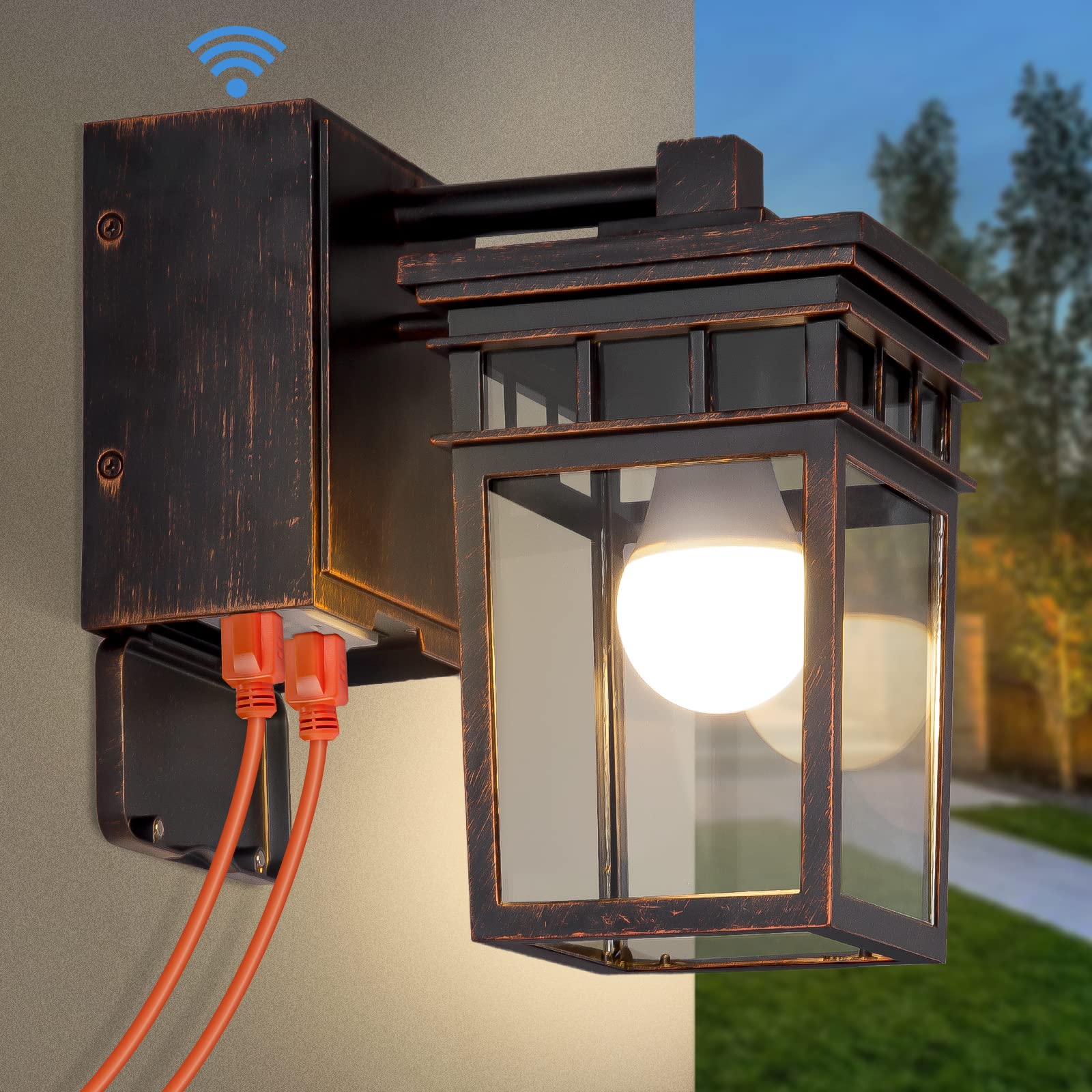 Dusk to Dawn Outdoor Wall Lighting with Outlet,Porch Light with GFCI Outlet Built in,Anti-Rust Alunmium Outdoor Wall Lantern wit