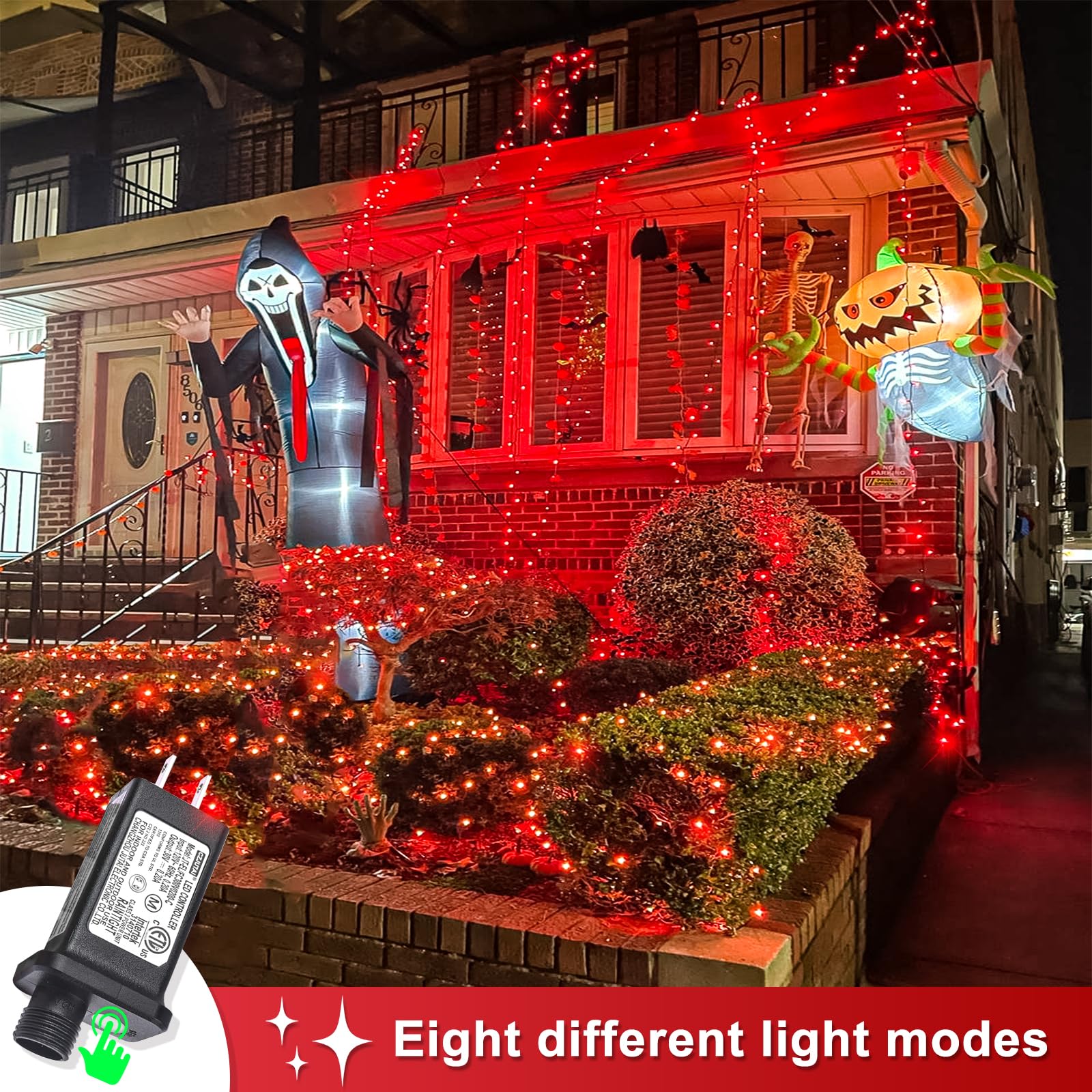 Einiiya 120 Led Red String Lights Outdoor, 40Ft Red Christmas Lights 8 Modes Red Led Lights Clear Wire, Plug In Waterproof Fairy