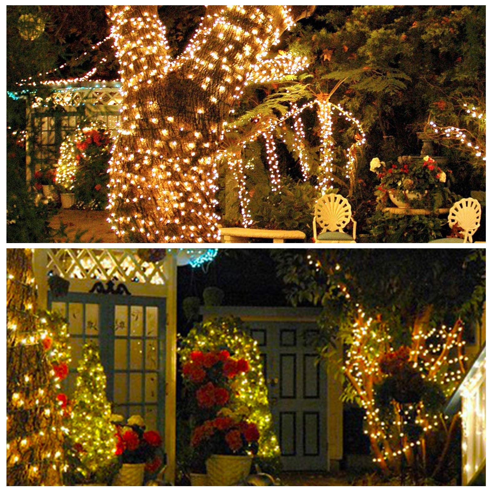 amadecohome 2 Pack Solar String Lights, 400 LED, 8 Modes, Waterproof, Warm White, 200L, Plastic
