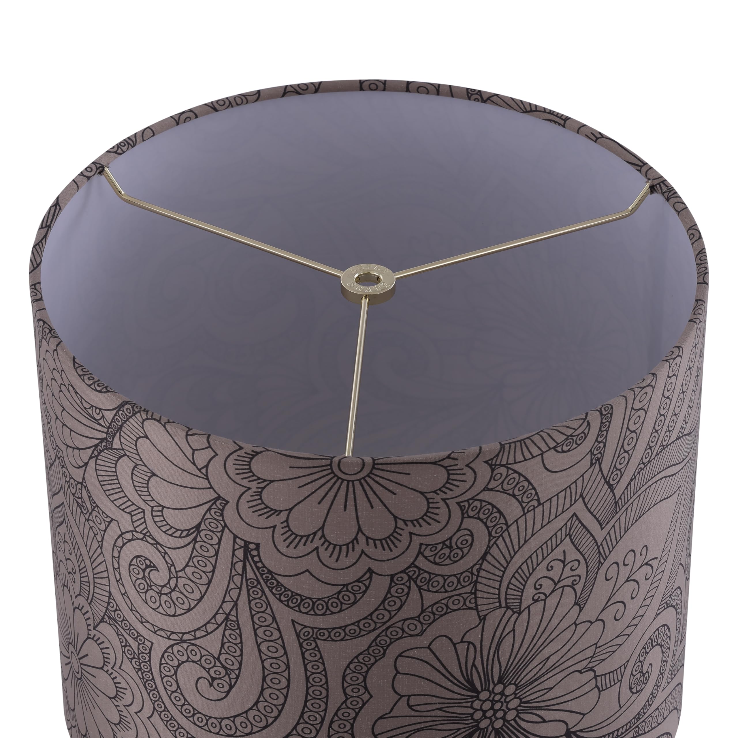 Aspen Creative Drum Lamp Shade, 12in Wide, Beige with Black Floral Design, Model 31108, Tetoron/Cotton Material