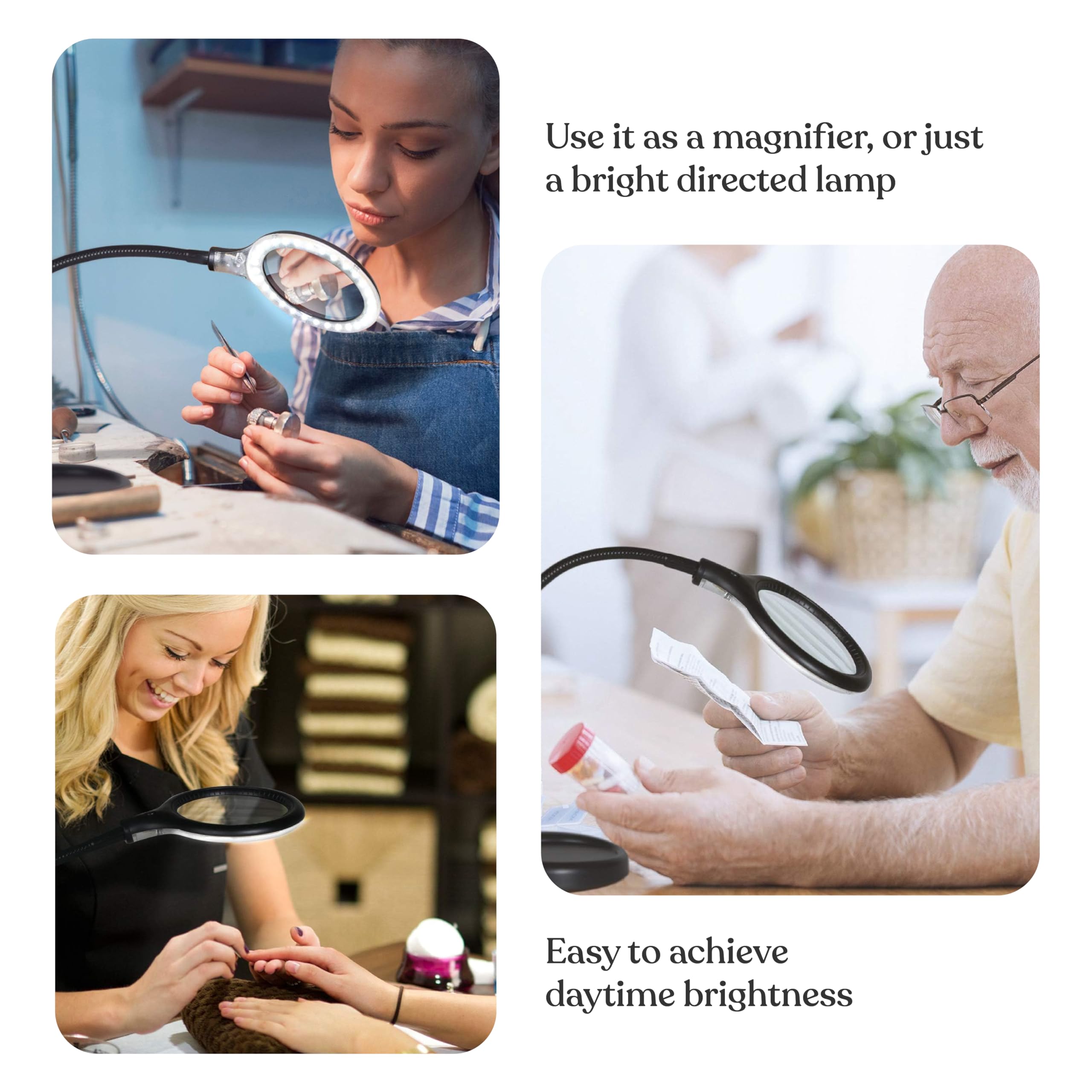 Brightech LightView Flex Magnifying Desk Lamp - 1.75X Magnifier with Light, Adjustable for Crafts & Reading, Black, Model LTVW2-BK