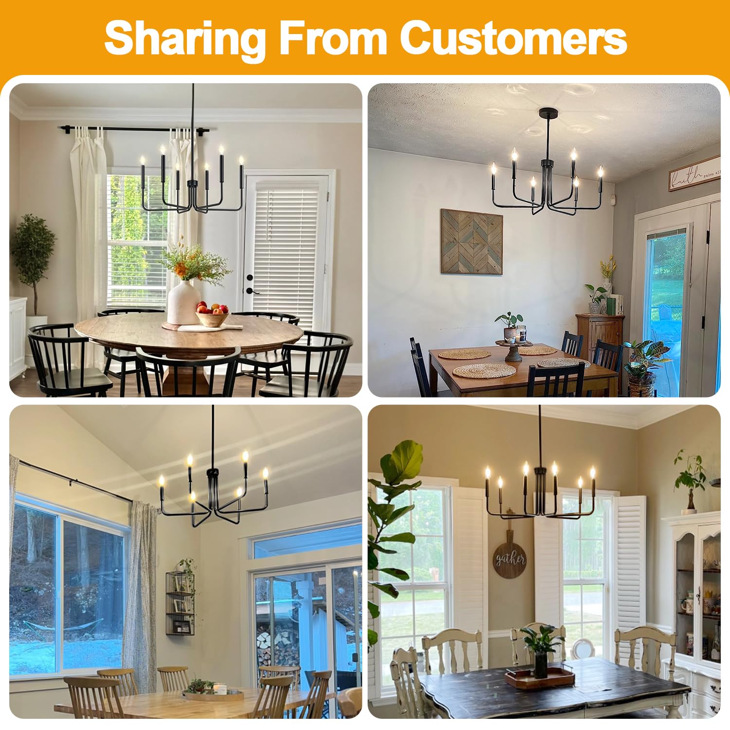 Black Chandelier, 6-Light Farmhouse Chandelier For Dining Room Lighting Fixtures Hanging, Dining Light Fixtures Industrial Moder