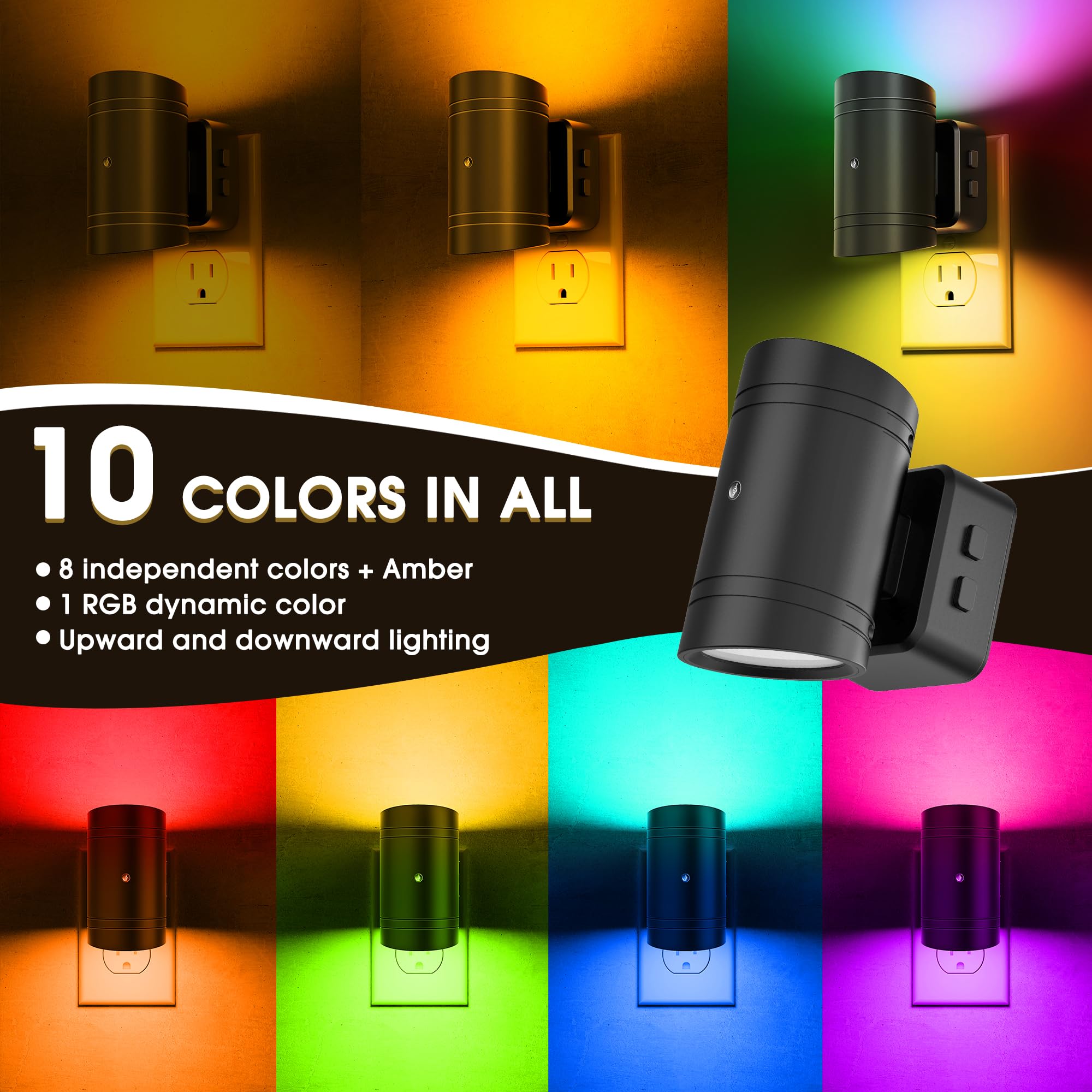 Briignite Night Lights Plug Into Wall  10-Color Changing Rgb Night Light For Kids 180?Rotatable Plug In Nightlight With Dusk To Dawn Sensor For Bathroom Decor  Children Room  Gift-2 Pack