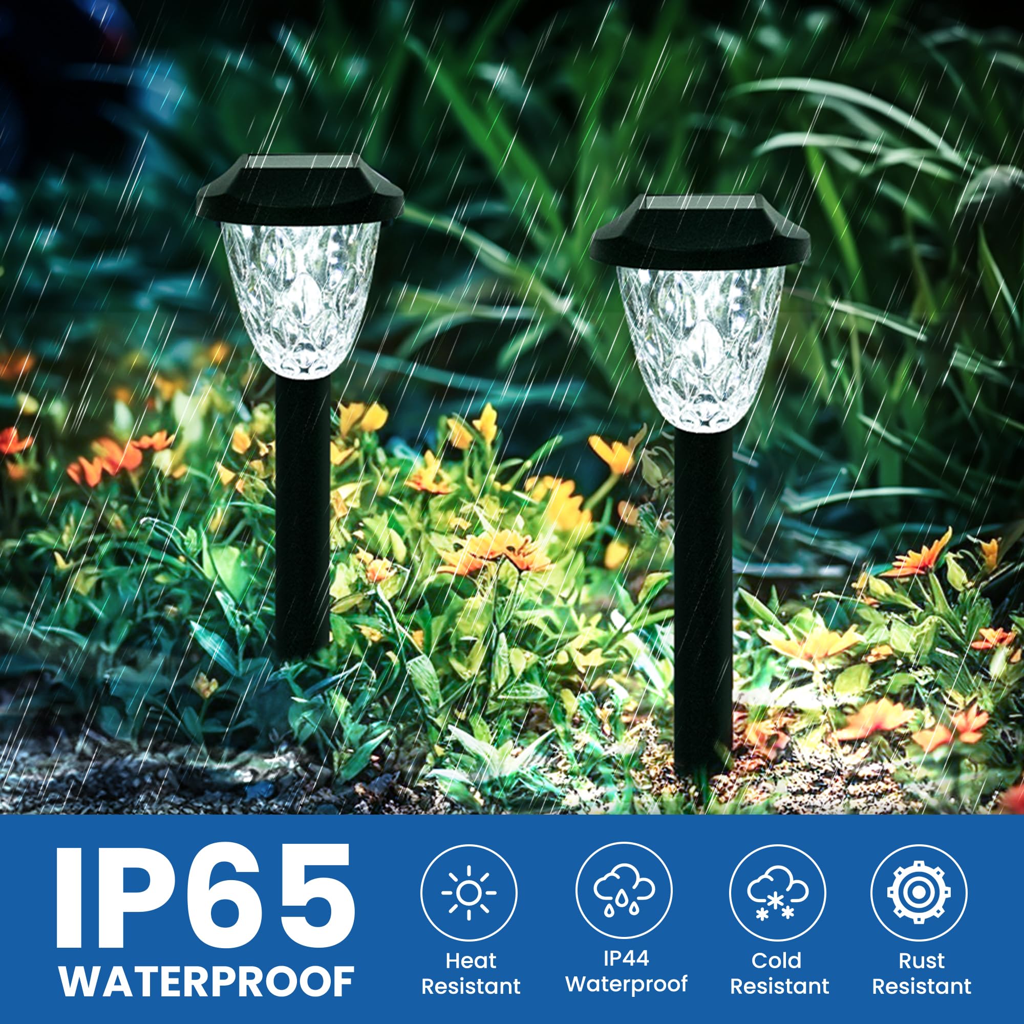 GIGALUMI Solar Pathway Lights, 8 Pack, Cold White, Waterproof, Auto On/Off, Model 8819, 14.17in  Size for Yard and Garden