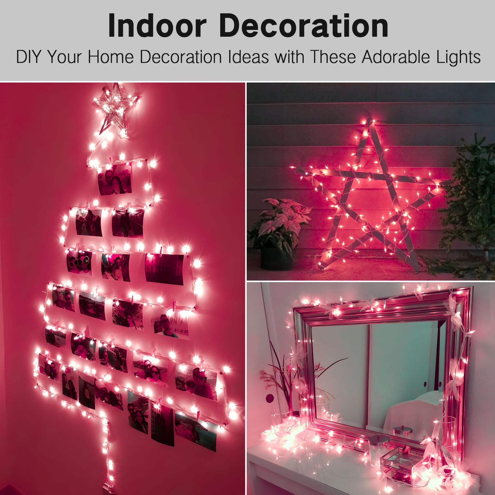 Brizled Pink Christmas Lights,300 Count 69.6Ft Incandescent Light Set Connectable, Indoor String Lights White Wire, Ul Certificated Mini Lights For Room Bedroom Valentine'S Day Wedding Birthday Decor