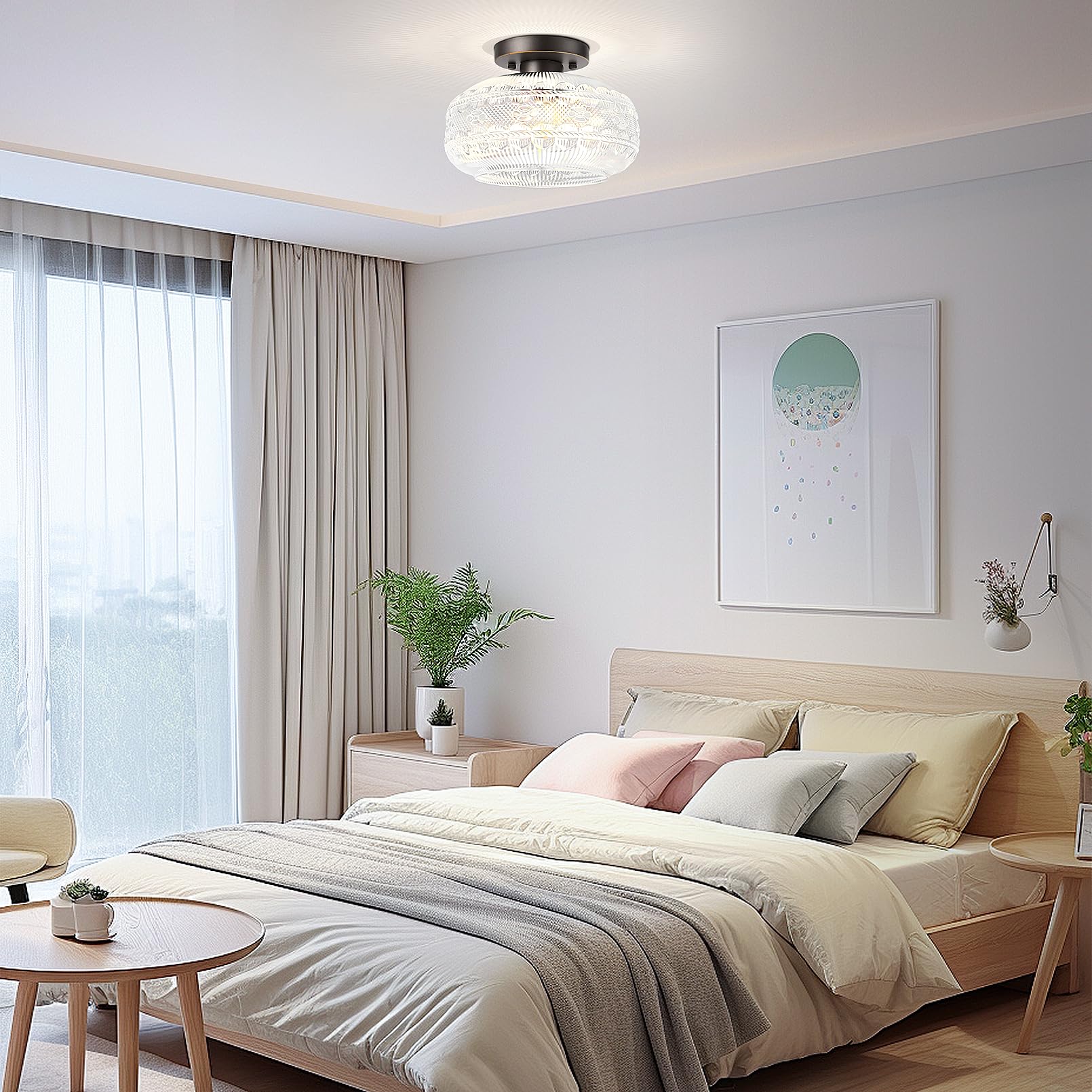 Semi Flush Mount Ceiling Light Fixture Bronze(Gold Trim), Close To Light Fixture Ceiling Light, Kitchen Lighting Fixtures Ceilin