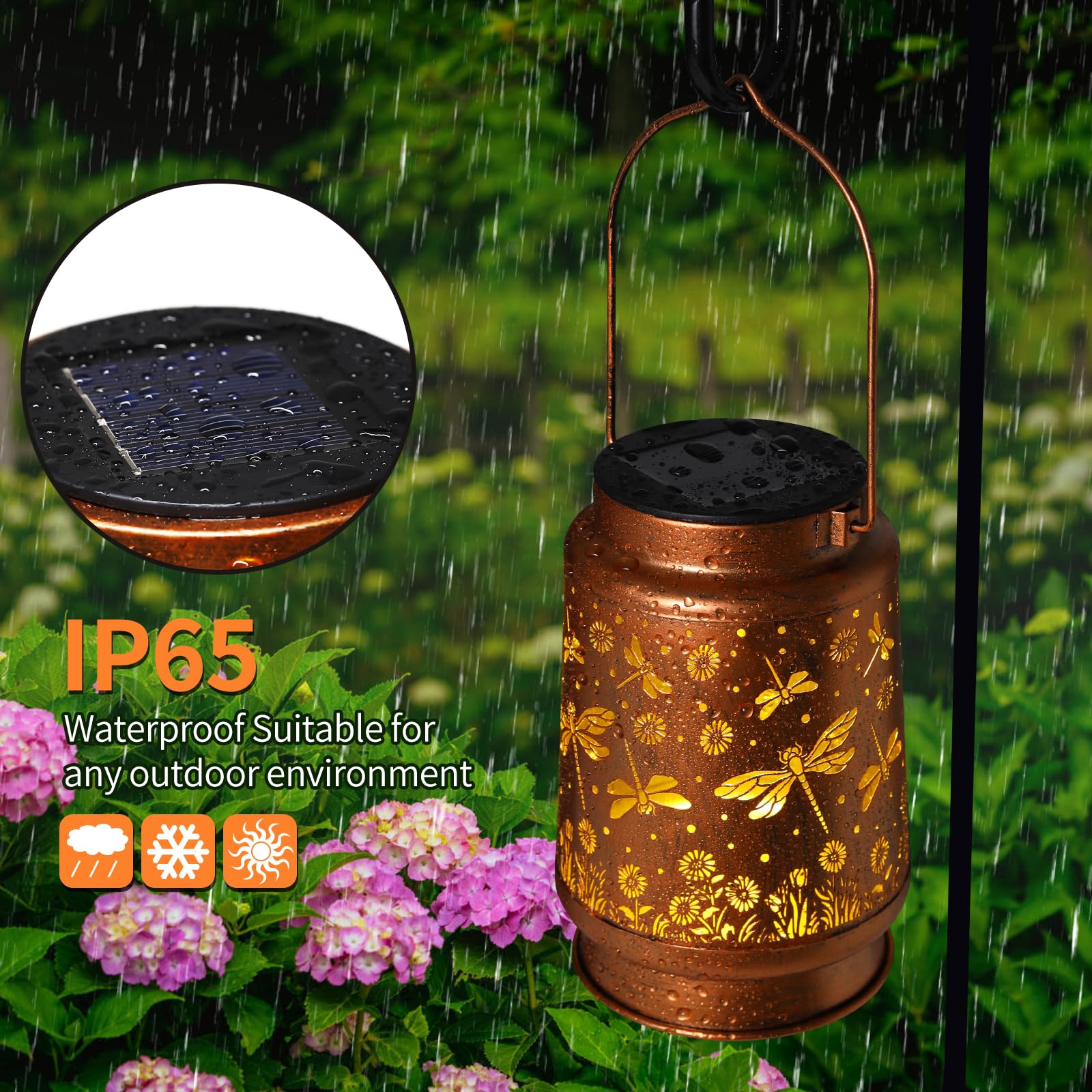 Solar Lanterns Outdoor Waterproof Dragonfly Garden Decor Gifts For Women Mom Grandma Hanging Solar Lights Metal Solar Decoration