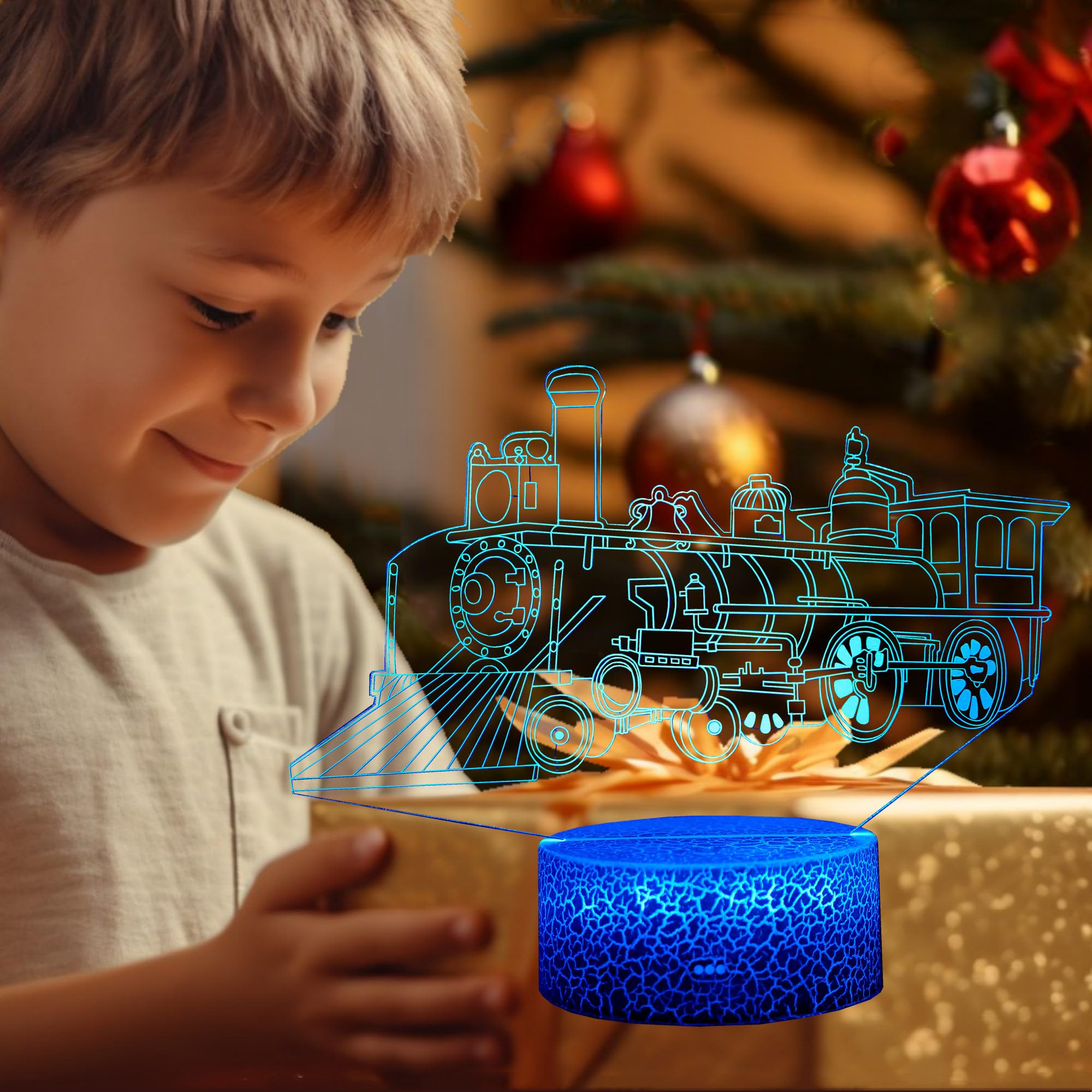 Kenmaca Train Night Light For Kid Boy Girl Bedroom, 3D Illusion Led Lamp, 2 Patterns 16 Colors Changing Dimmable Cool Room Decor