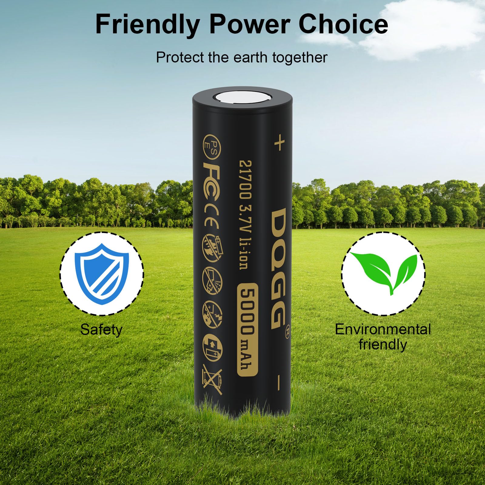 DQGG 3.7V 5000mAh 21700 Rechargeable Battery - 2 Pack for LED Flashlights, Headlamps & More - High Capacity, Durable Power Solution