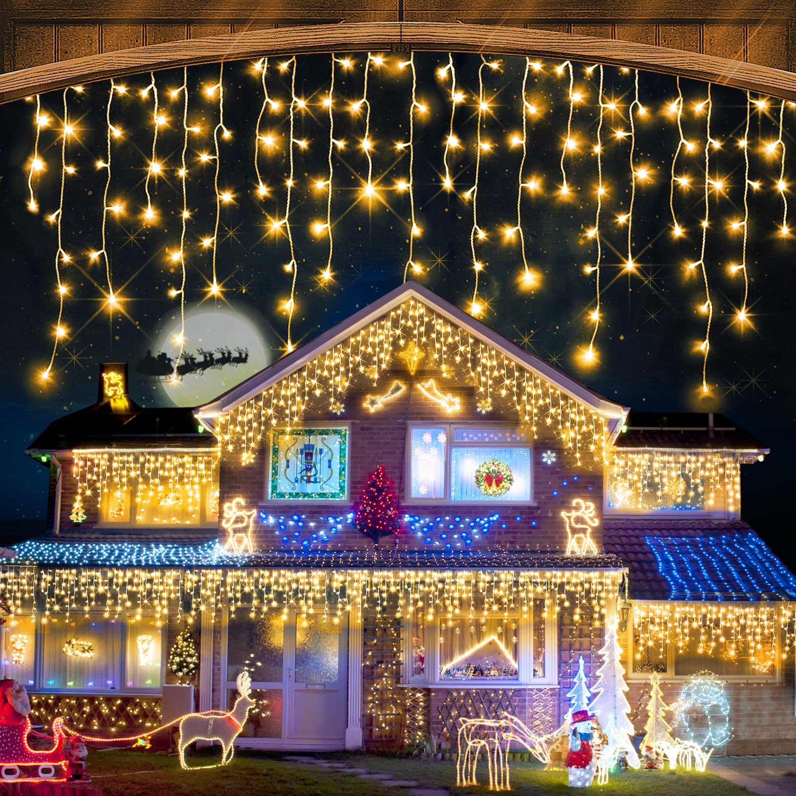 QHLXJYY 98 FT Christmas Lights Outdoor Decorations 900 LED 8 Lighting Modes with Timer Memory Waterproof Fairy String Light with 150 Drops Christmas Light for Home Roof Party Holiday Wedding Decor