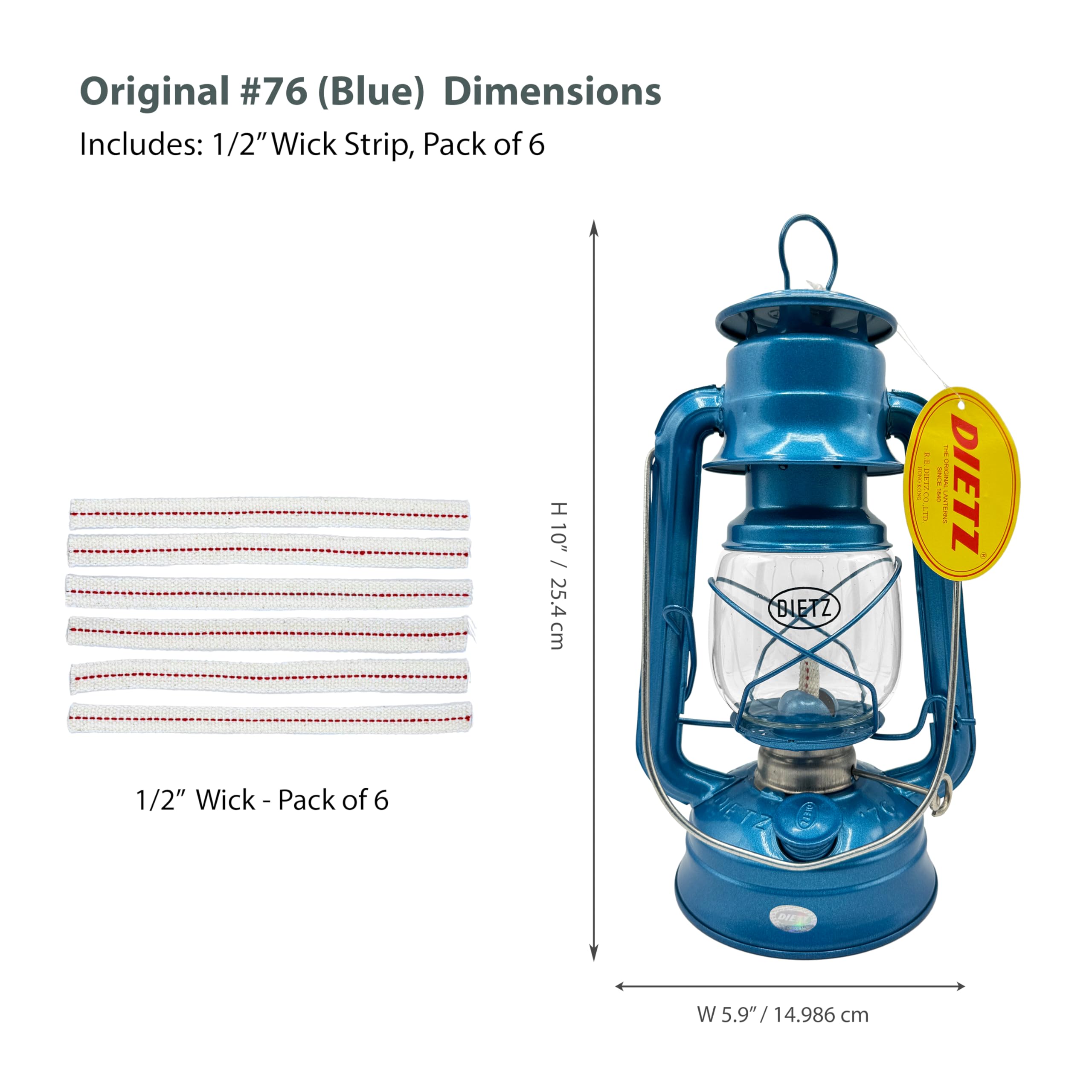 Light of Mine - Dietz #76 Original Blue Oil Lantern with 1/2 Replacement Wick Strips (Blue)