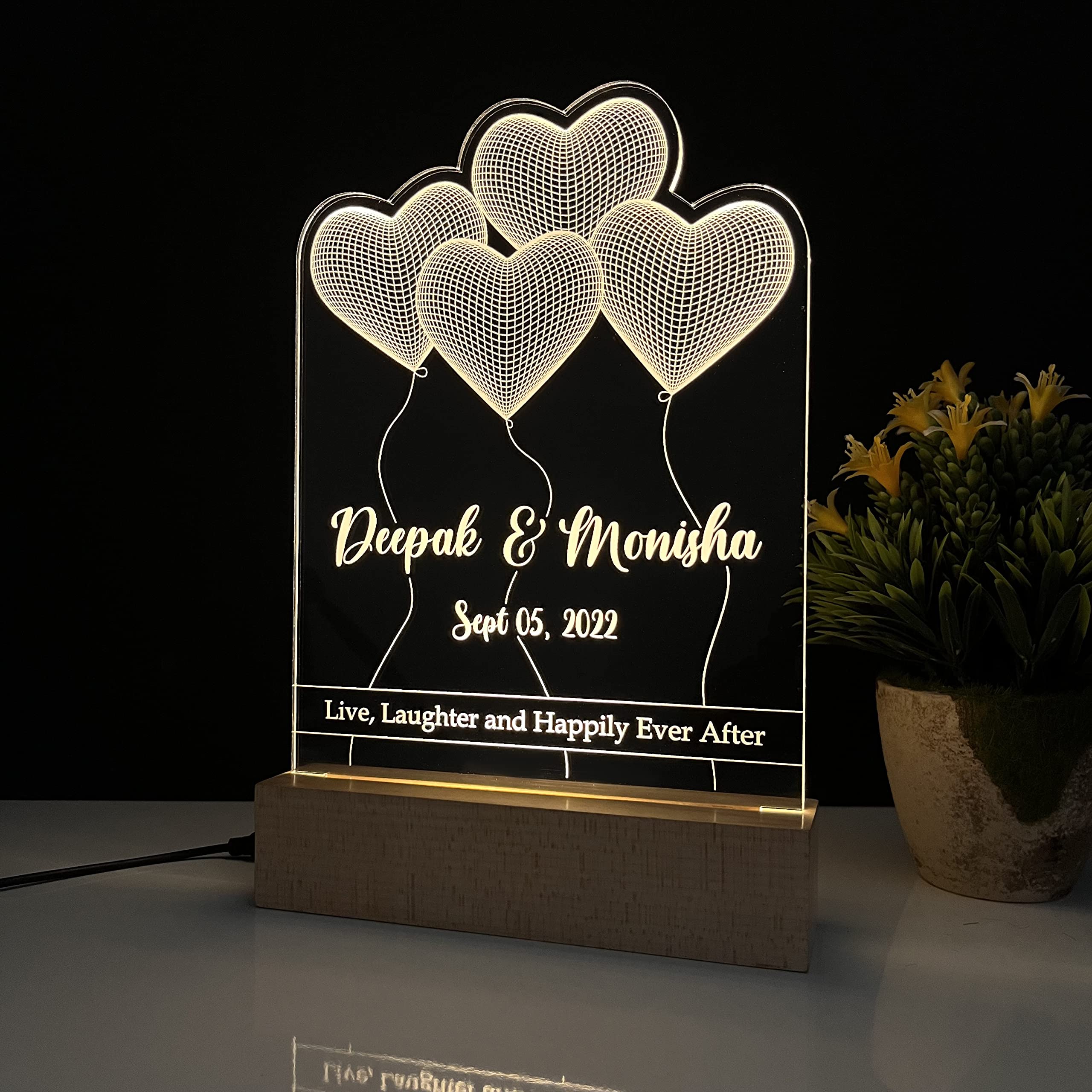 WOWOOD Customized 3D Illusion Lamp with Couple Name, Date, Quote Gift for Couple Anniversary Wedding Engagement Love Gift (Heart