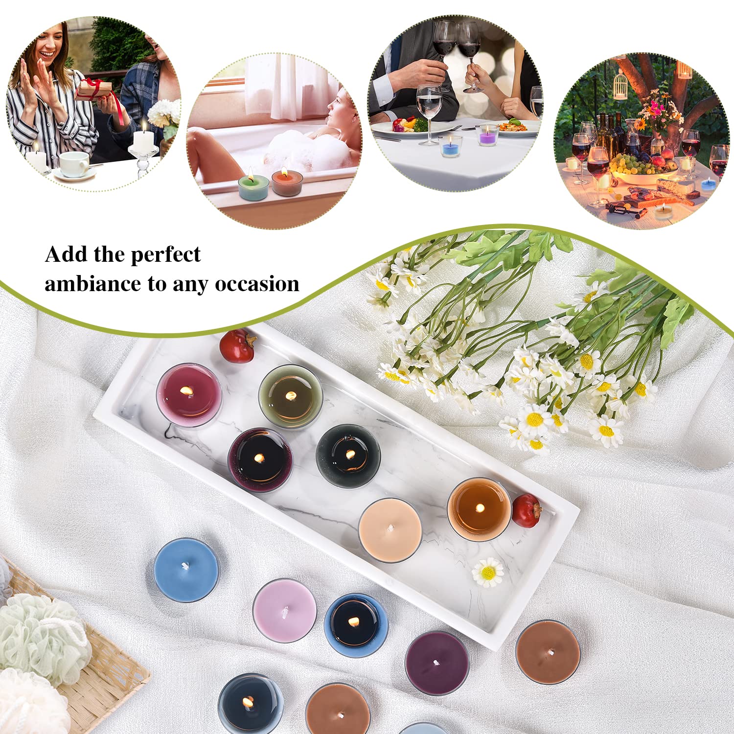 Sungmor 16 Pack Long Burning Scented Tea Light Candles, 100% Natural Soy Wax No Lead Smokeless Tea Warmer Candles Tealight Candl