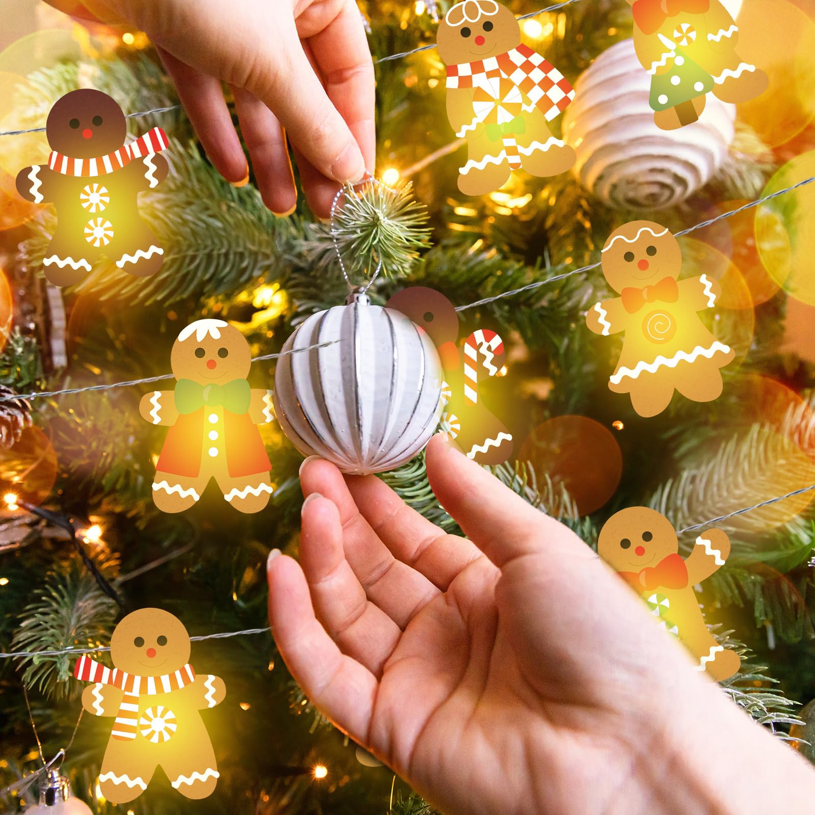 Ganeen Christmas String Lights 20 Led 10 Ft Cute Hanging String Lights For Christmas Tree Battery Operated Indoor Holiday Lights For Xmas Party Decorations Outdoor Mantel Fireplace(Gingerbread)