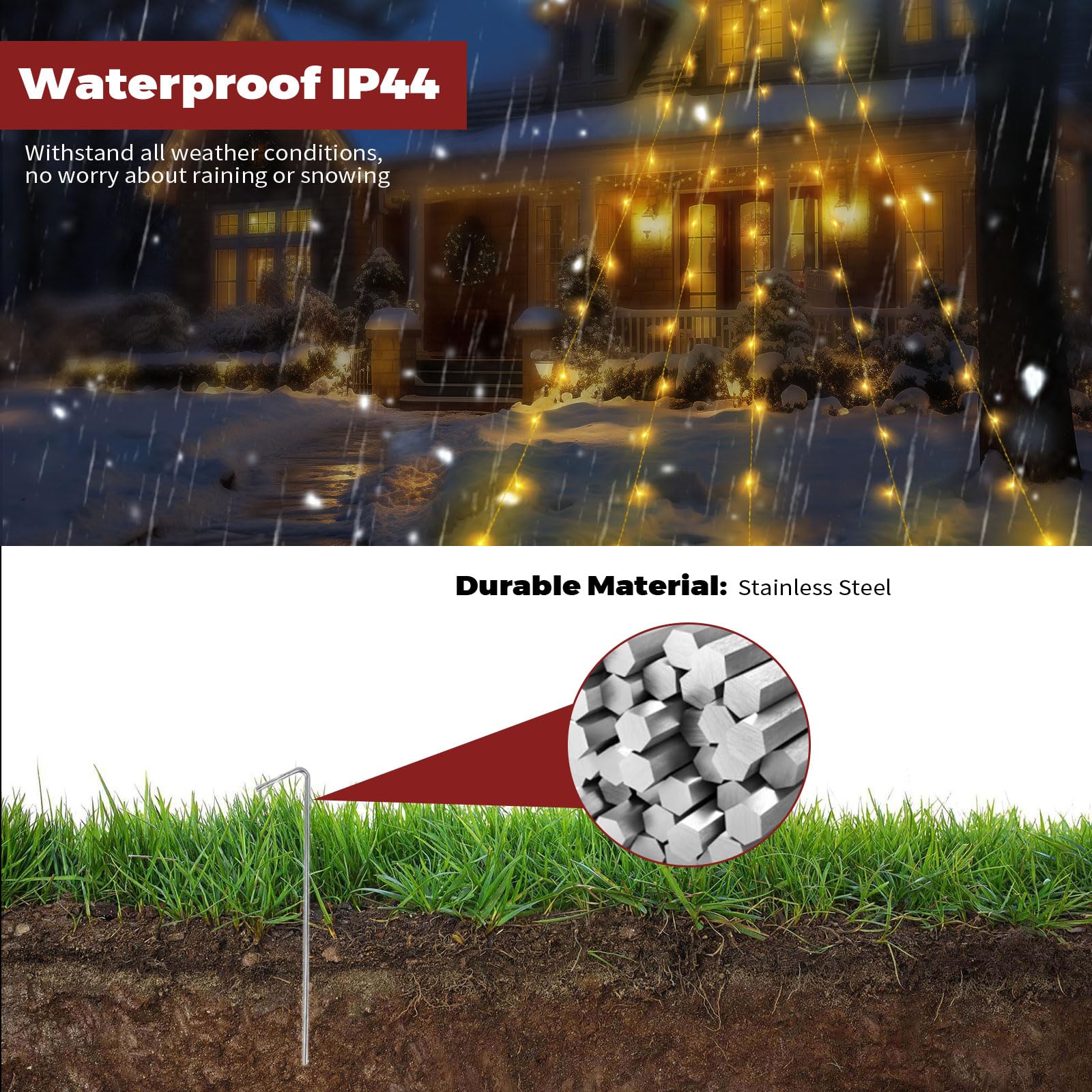 Large Size 16.5Ft Solar String Lights Outdoor, 8 Modes Solar Christmas Tree Lights, Outdoor Solar Christmas Lights Decortions For Eaves, Tree, Patio,Warm White