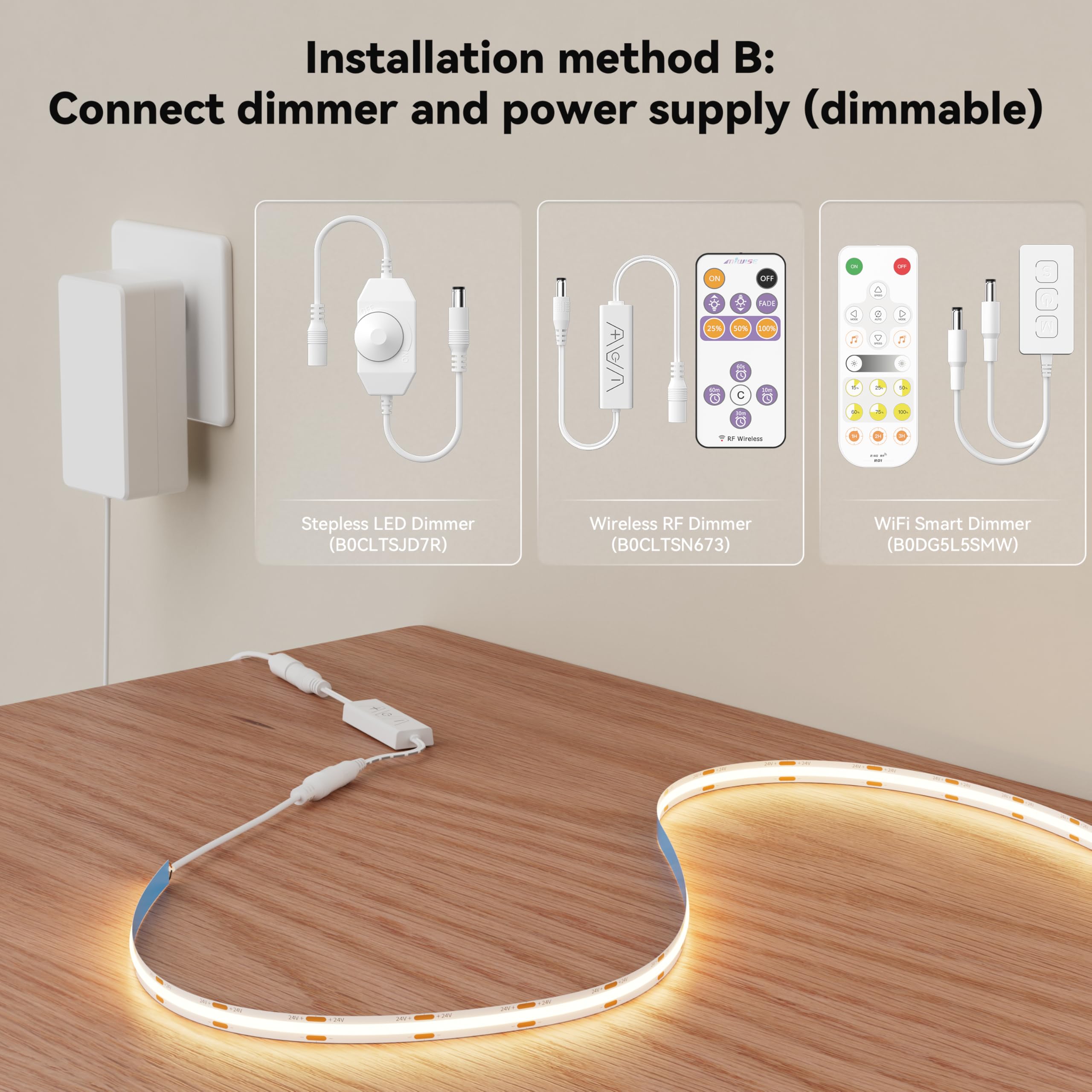 Miwise Cob Led Strip Light 20Ft/6.1M Cri 90+ Warm White 2700K High Lumen Super Bright Flexible Dc24V Led Tape Light For Cabinet Home Office Diy Lighting Projects(Adapter&Controller Not Included)