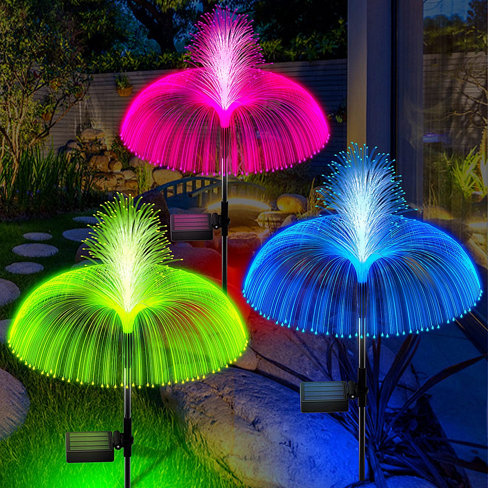 Rwnxkarn Solar Garden Lights - Waterproof Color Changing Flower Decor For Patio & Landscape, 3 Pcs