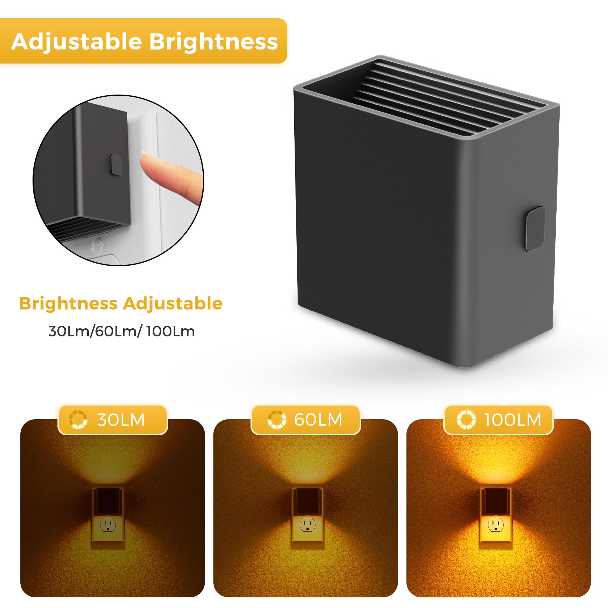 L Lohas Led Night Light,Night Lights Plug Into Wall,[2-Pack]Dimmable Night Light With Light Sensor,1800K Amber Light,Modern Home