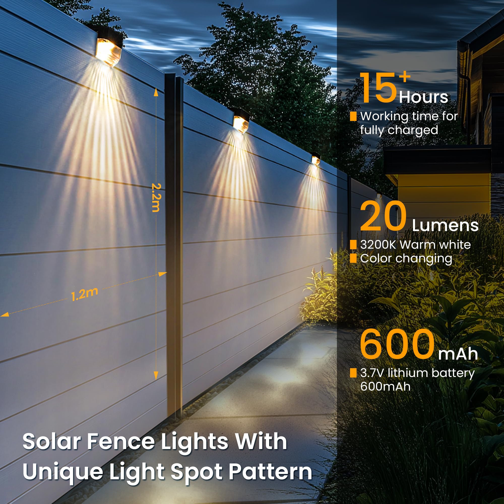 Solpex Solar Fence Lights Outdoor,Solar Deck Lights Waterproof Led Solar Lights For Outdoor Stairs,Step,Patio,Yard,Garden,Balcon