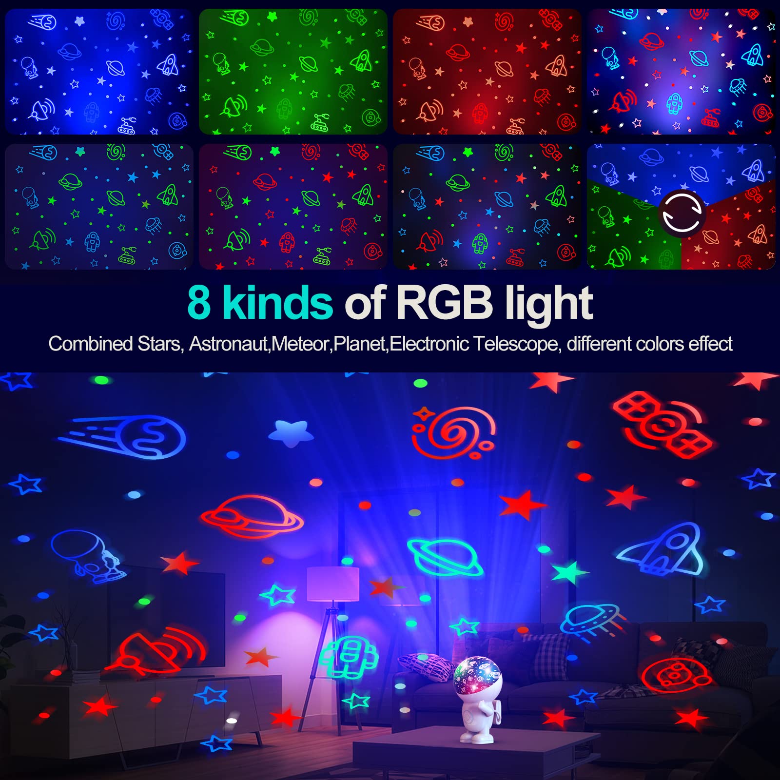 Astronaut Star Projector With Timer, 360 Degree Rotating Blue Halo Engergy Light Space Effect Kids Room Night Lights For Children Sleep Peacefully, Birthday Chritmas Gifts,Kids' Room Décor