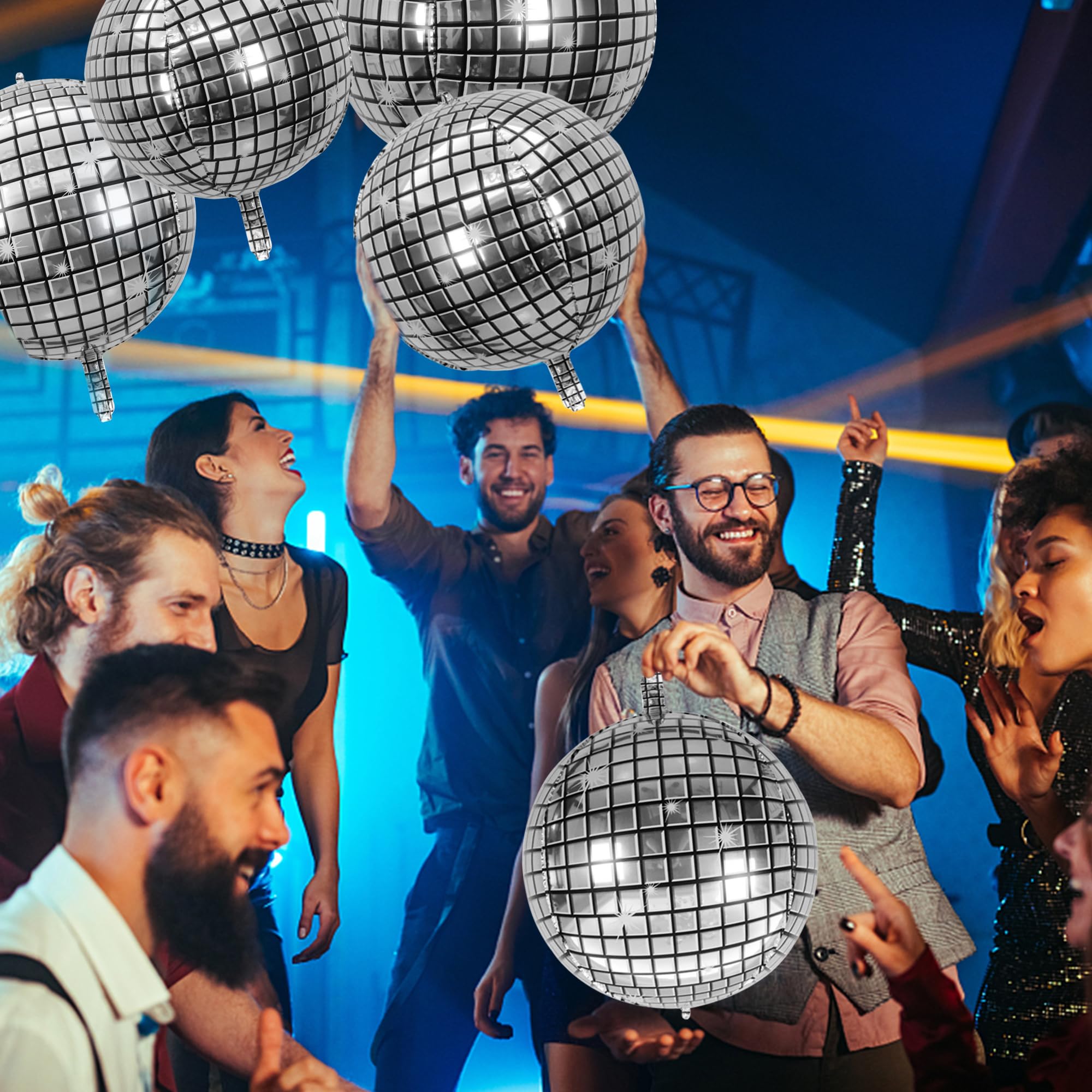 30 Pcs Disco Ball Balloons Different Sizes- 4D Large Disco Balloons 10 Inch 15 Inch 18 Inch 22 Inch Assorted Round Metallic Silv