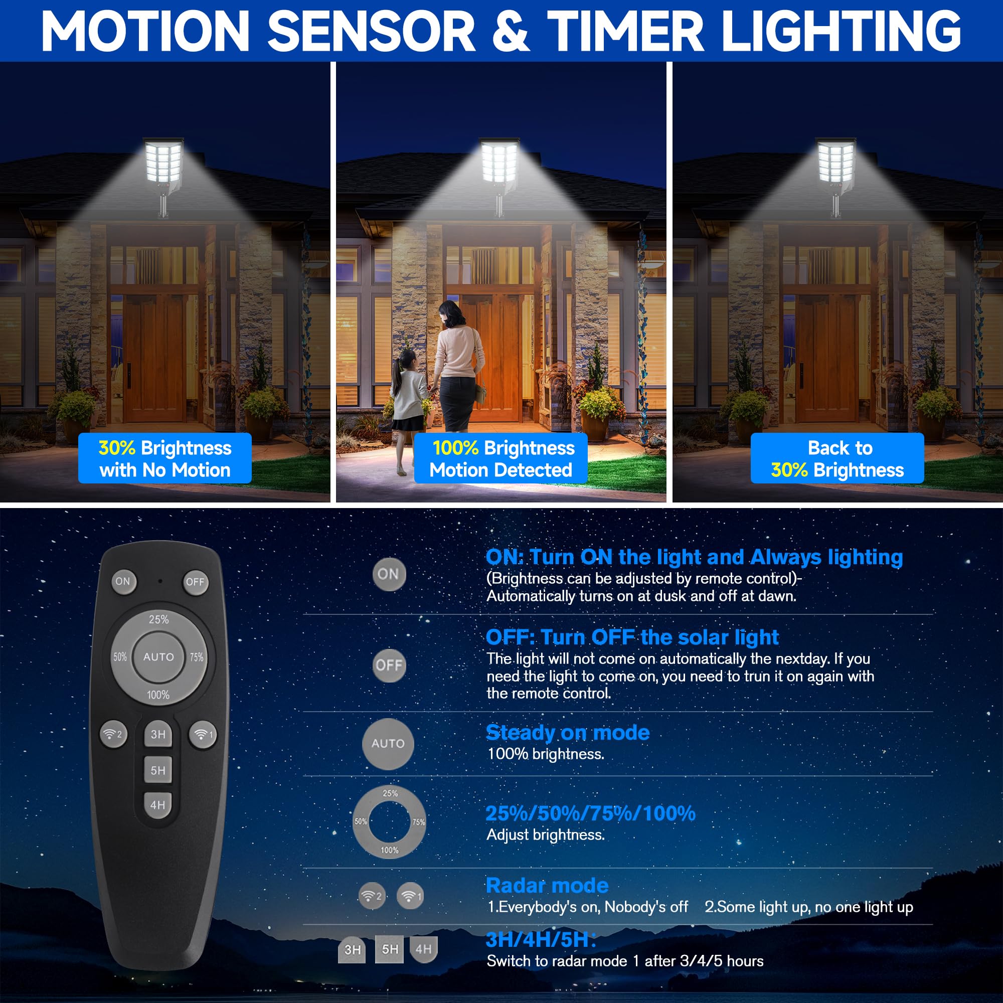 Azeivk Solar Street Lights Outdoor, 6500K, Waterproof, Motion Sensor, 2 Pack, Remote Control, White, Model Azeivk571