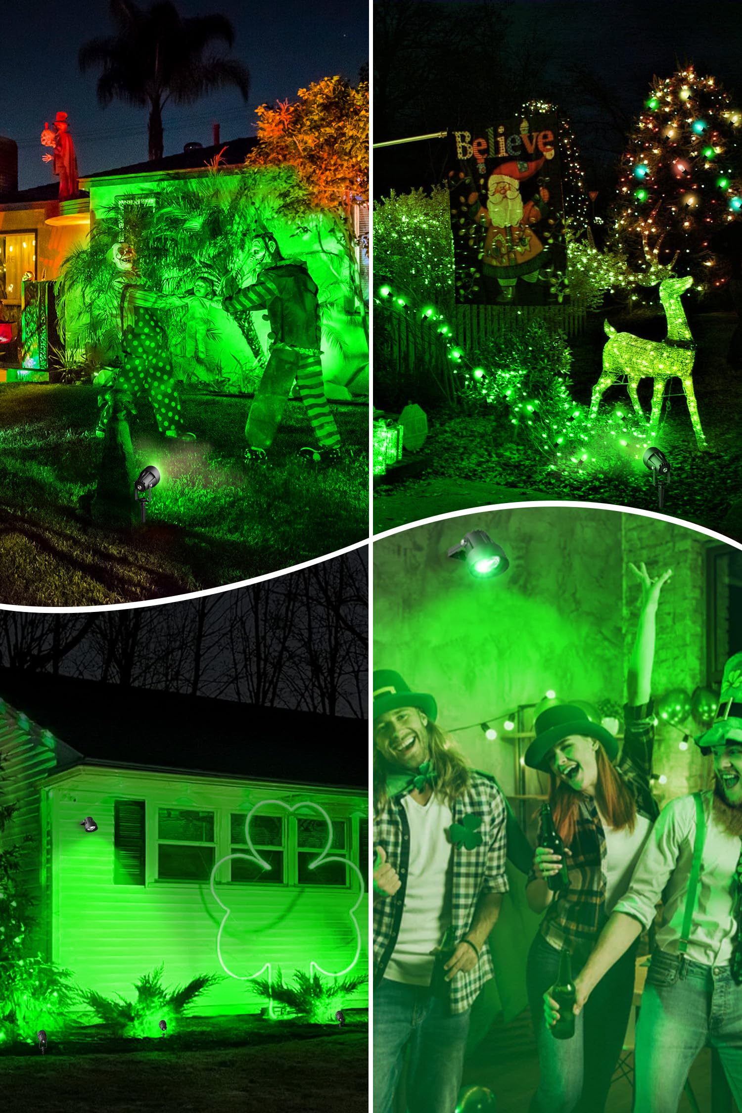 T-Sun Christmas Green Spotlight Outdoor  Waterproof Led Landscape Lighting With Us Plug  Easy Install 270?Adjustable Outdoor Spot Lights For Garden Tree Yard Decor  2 Pack