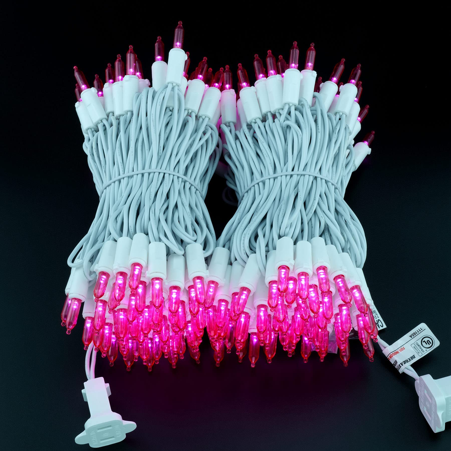 Yuletime 200 Count Pink Led Christmas Lights, 66 Feet White Wire Ul Certified Commercial Grade Holiday String Light Set (Pink)