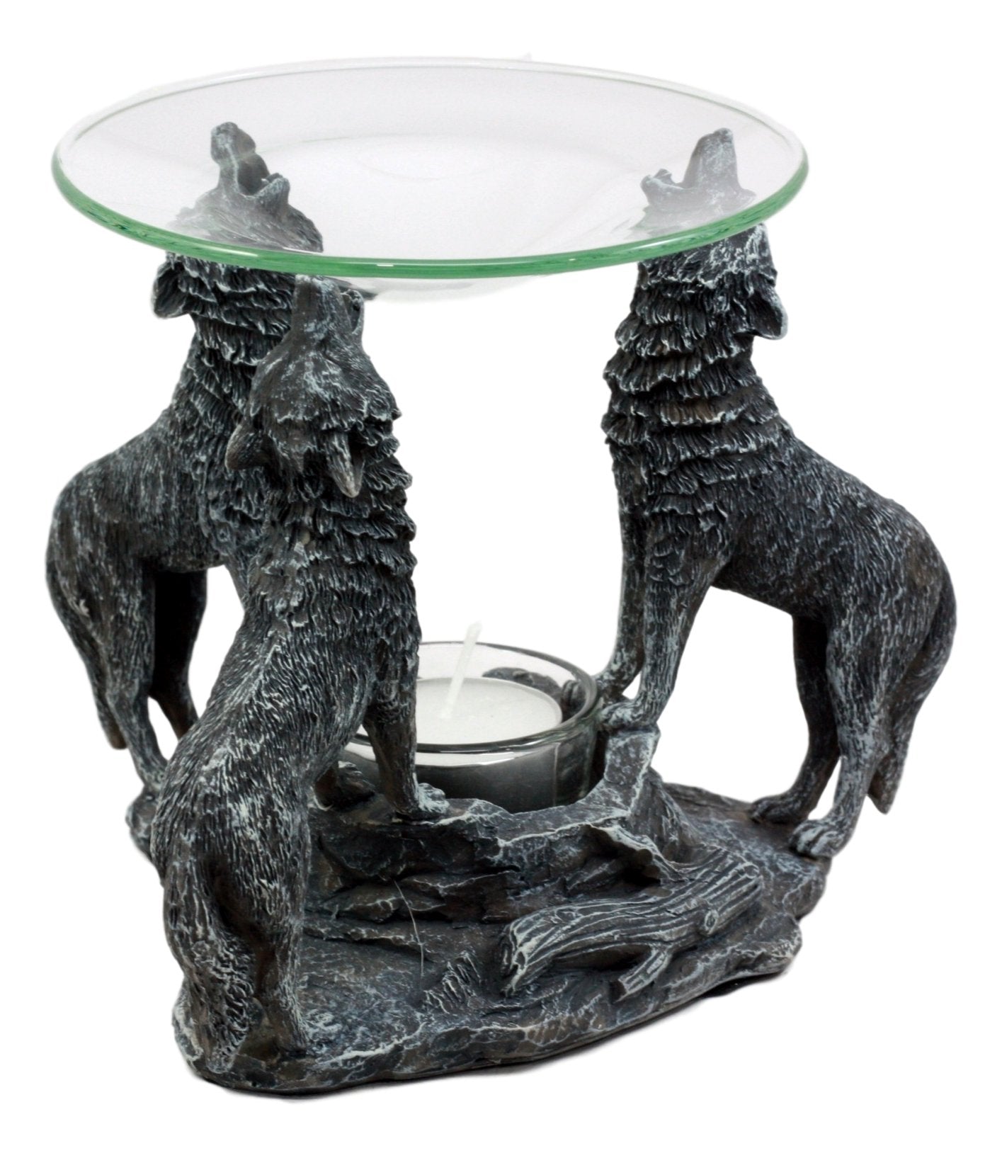 Ebros Gift Moonlight Three Howling Wolves Oil Warmer Or Wax Tart Burner Aroma Scent Diffuser Statue Faux Stone Resin Wolf Themed Decorative Figurine