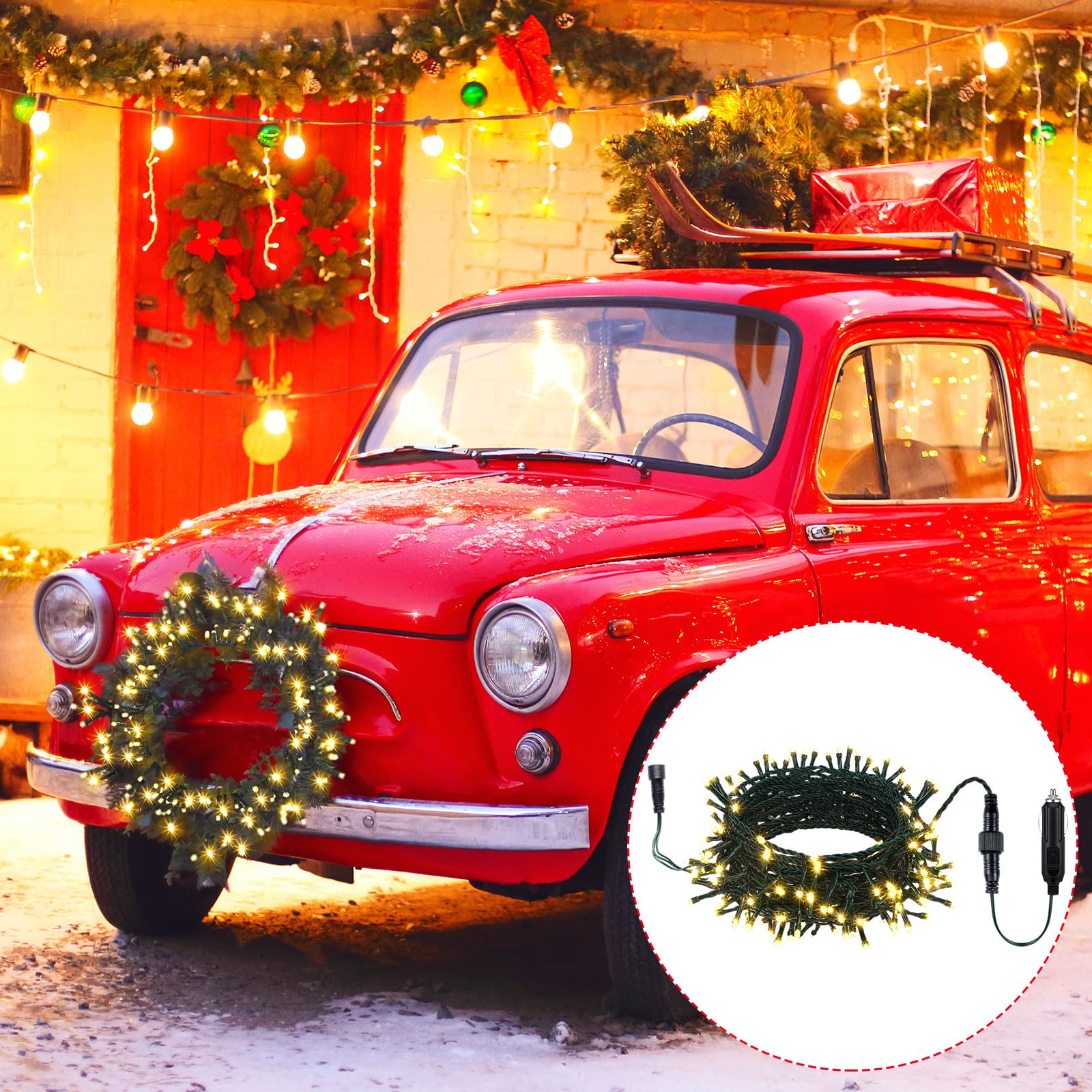 Aurelema 12V LED String Lights - 33 ft, 100 Warm Yellow Waterproof Lights for Christmas Car Decorations, Model MJO-Aurelema-1021