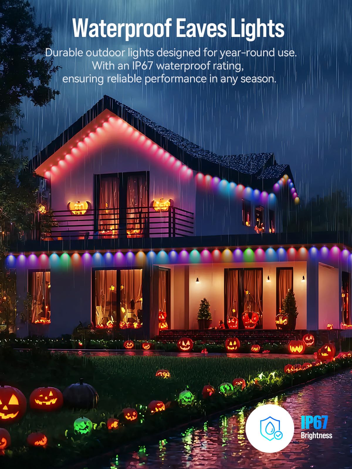 Permanent Outdoor Lights, 50Ft Smart Rgbicw Outdoor Lights With 30 Triple-Led Eaves Lights, Diy Scene Modes Ip67 Waterproof Outd