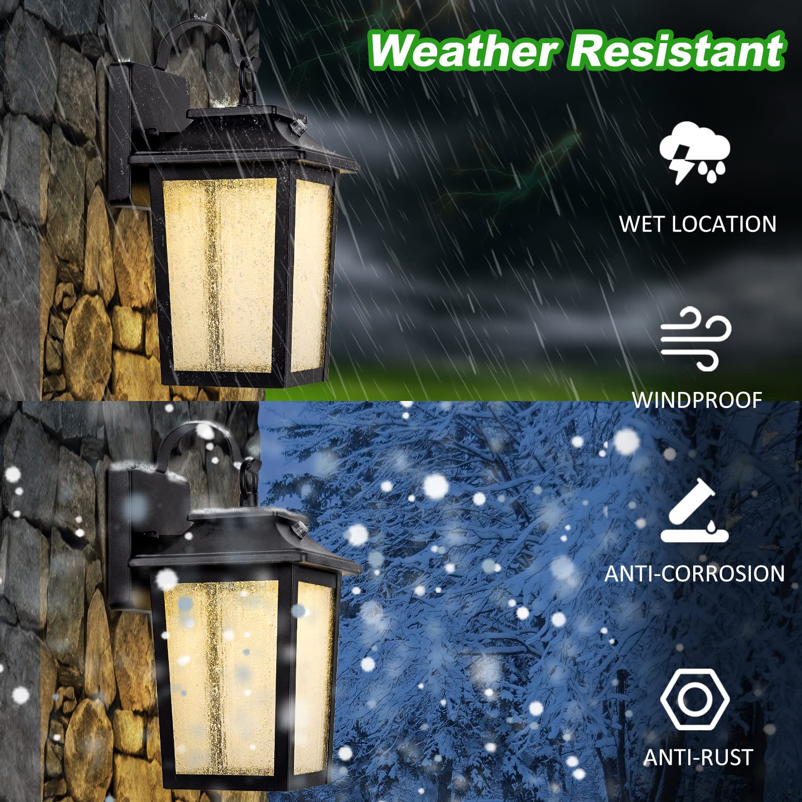 Led Dusk To Dawn Outdoor Lighting - 2 Packs Outdoor Wall Lights For House, 13W 3000K Led Outside Porch Lantern, Black Exterior W